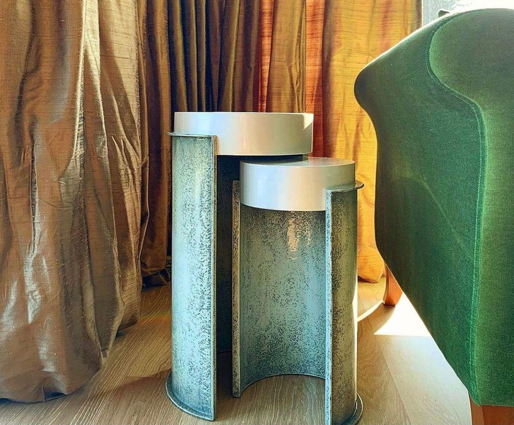Side Table, Nesting Table, Handmade Textured Lacquer For Sale 1