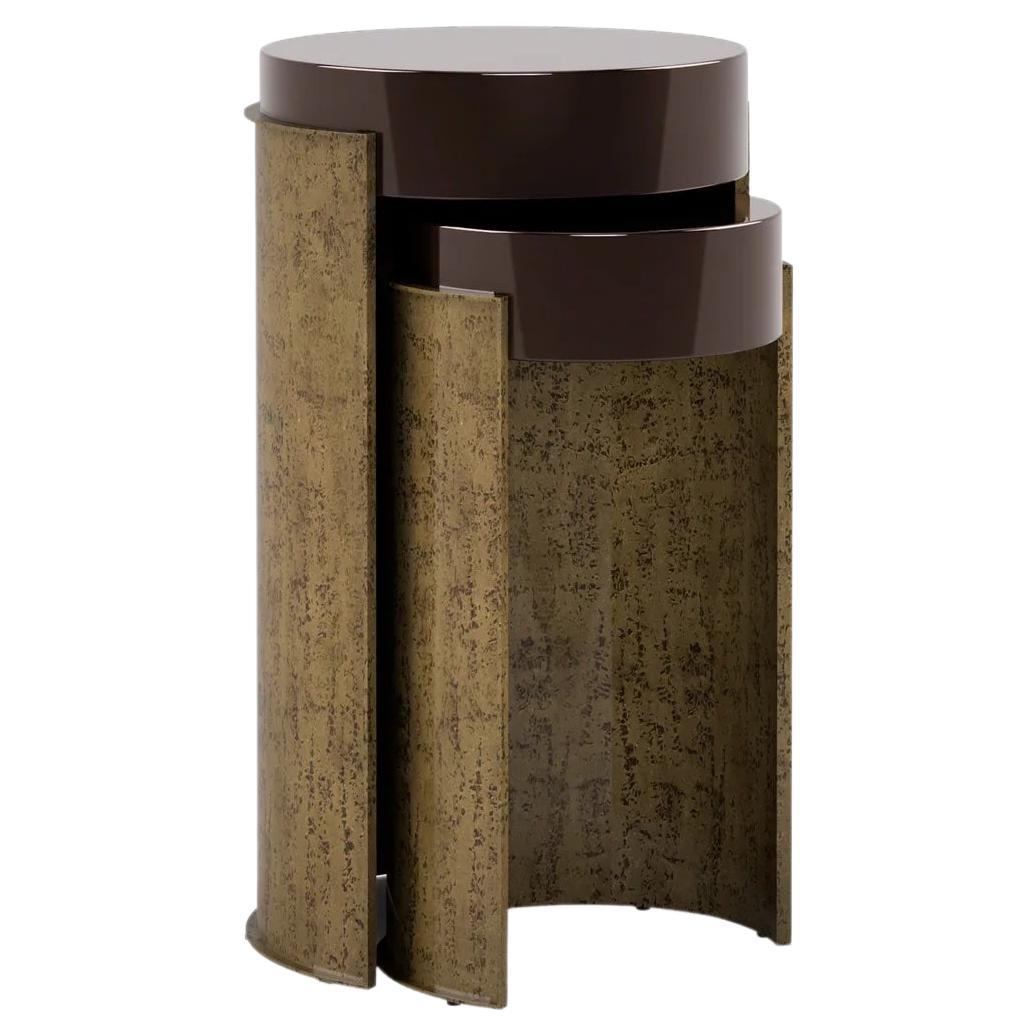 Side Table, Nesting Table, Handmade Textured Lacquer For Sale