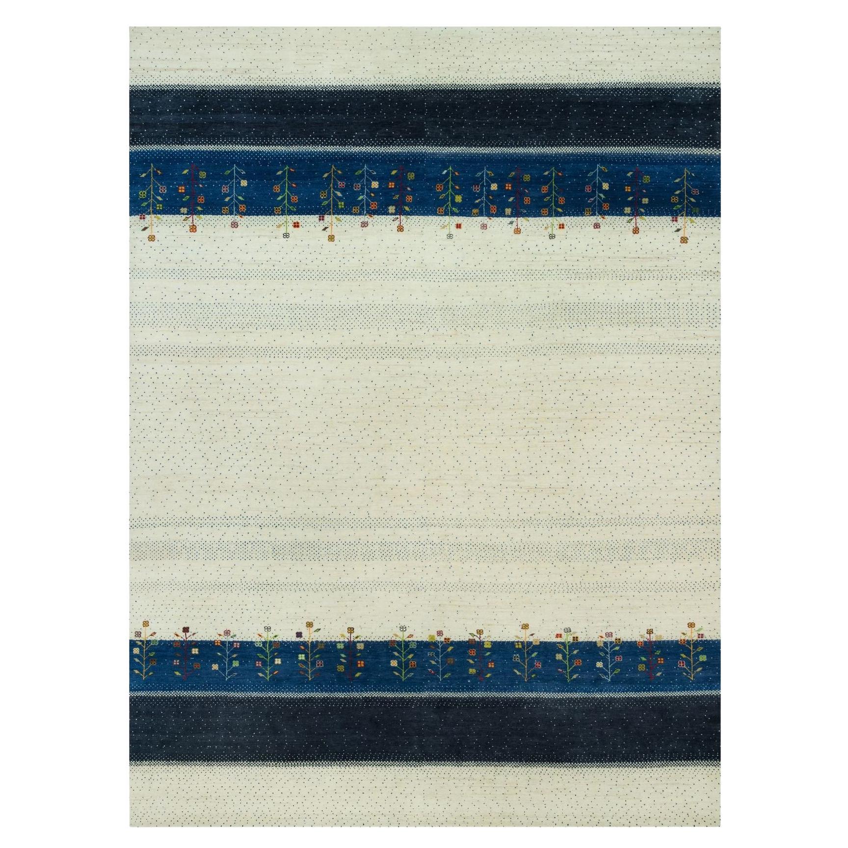 Toque White Modern Gabbeh Tree All Wool Lush and Plush Hand Knotted Oriental Rug