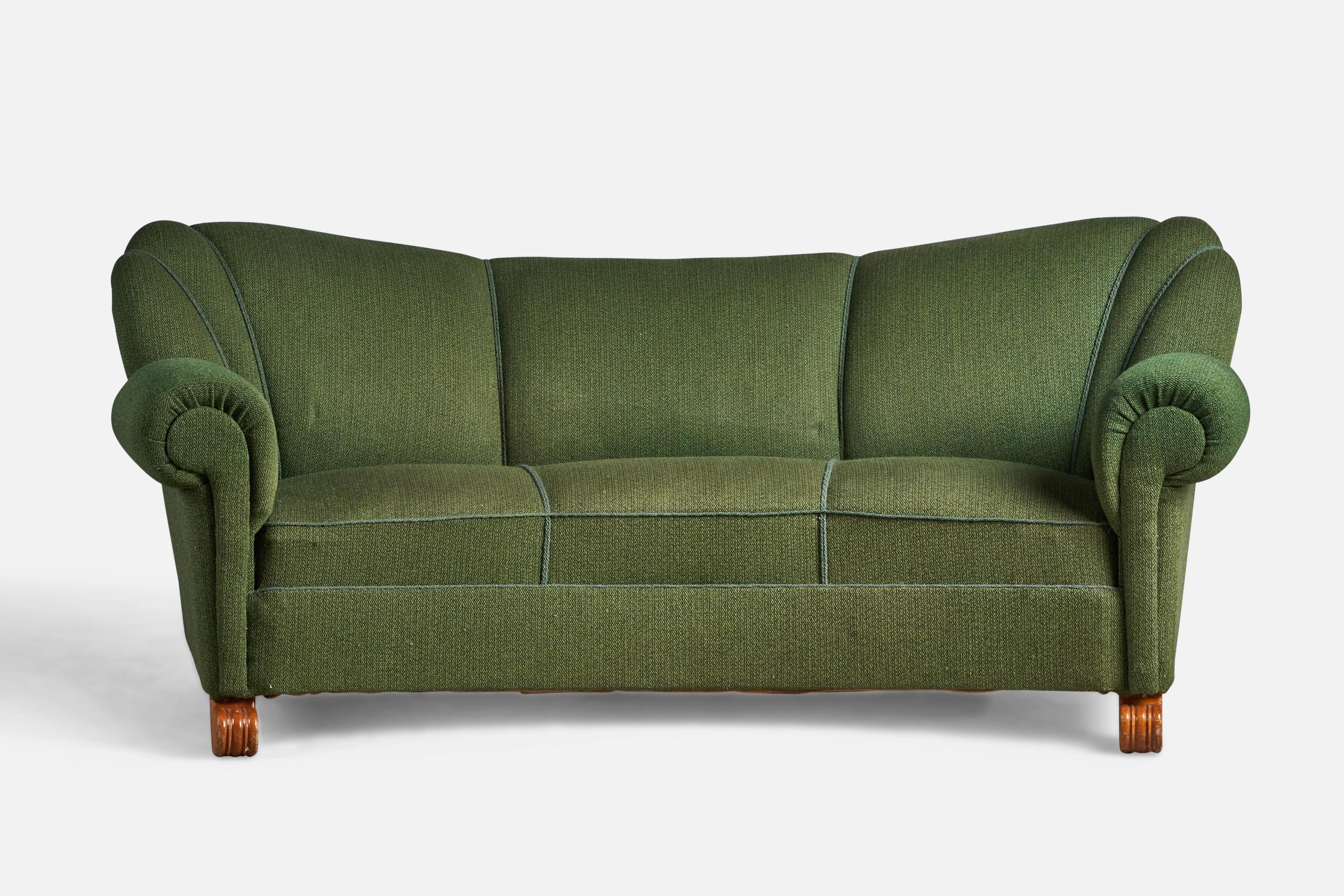 Tor Wolfenstein, geschwungenes Sofa, Stoff, Holz, Schweden, 1940er Jahre (Skandinavische Moderne) im Angebot