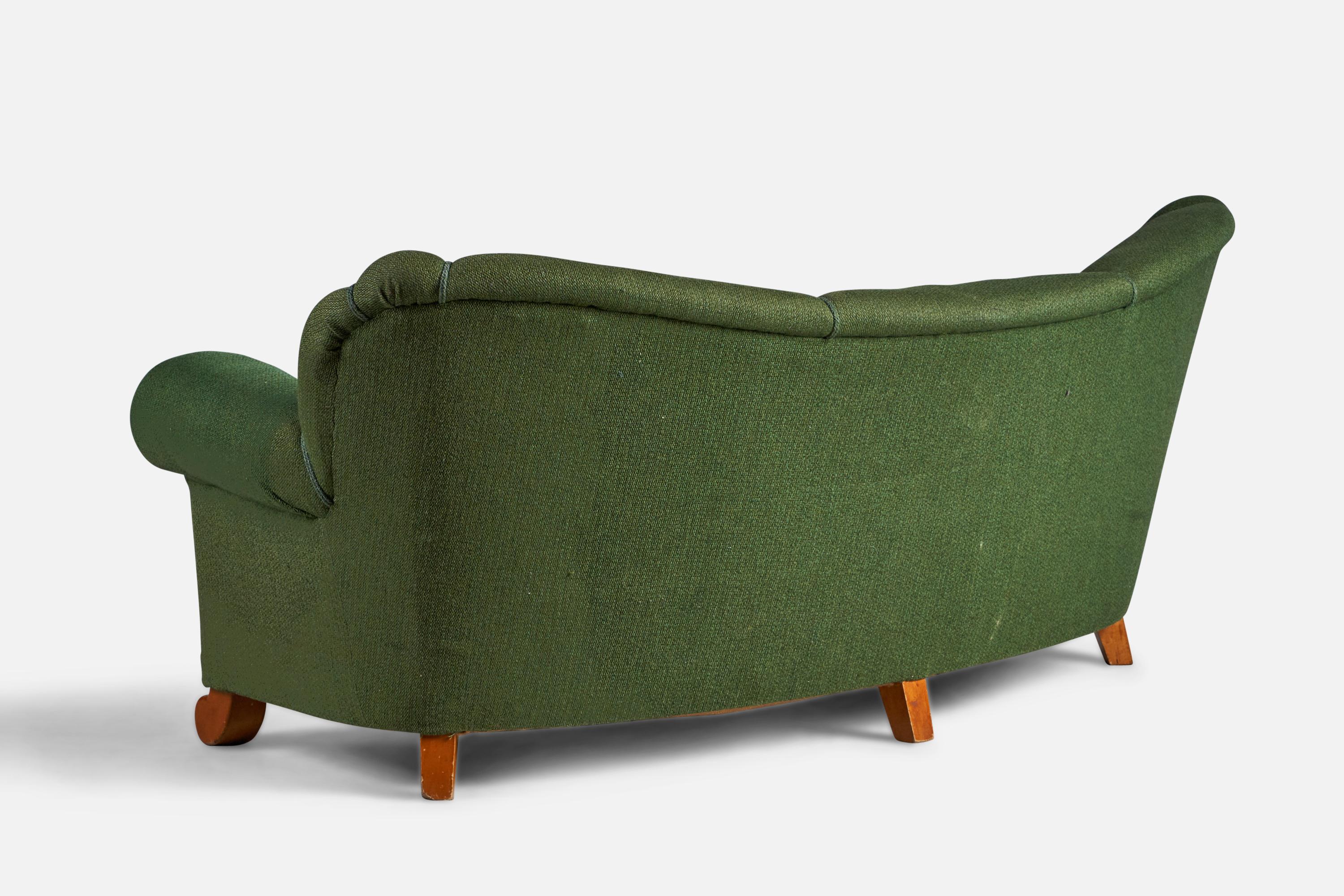 Scandinavian Modern Tor Wolfenstein, Curved Sofa, Fabric, Wood, Sweden, 1940s For Sale