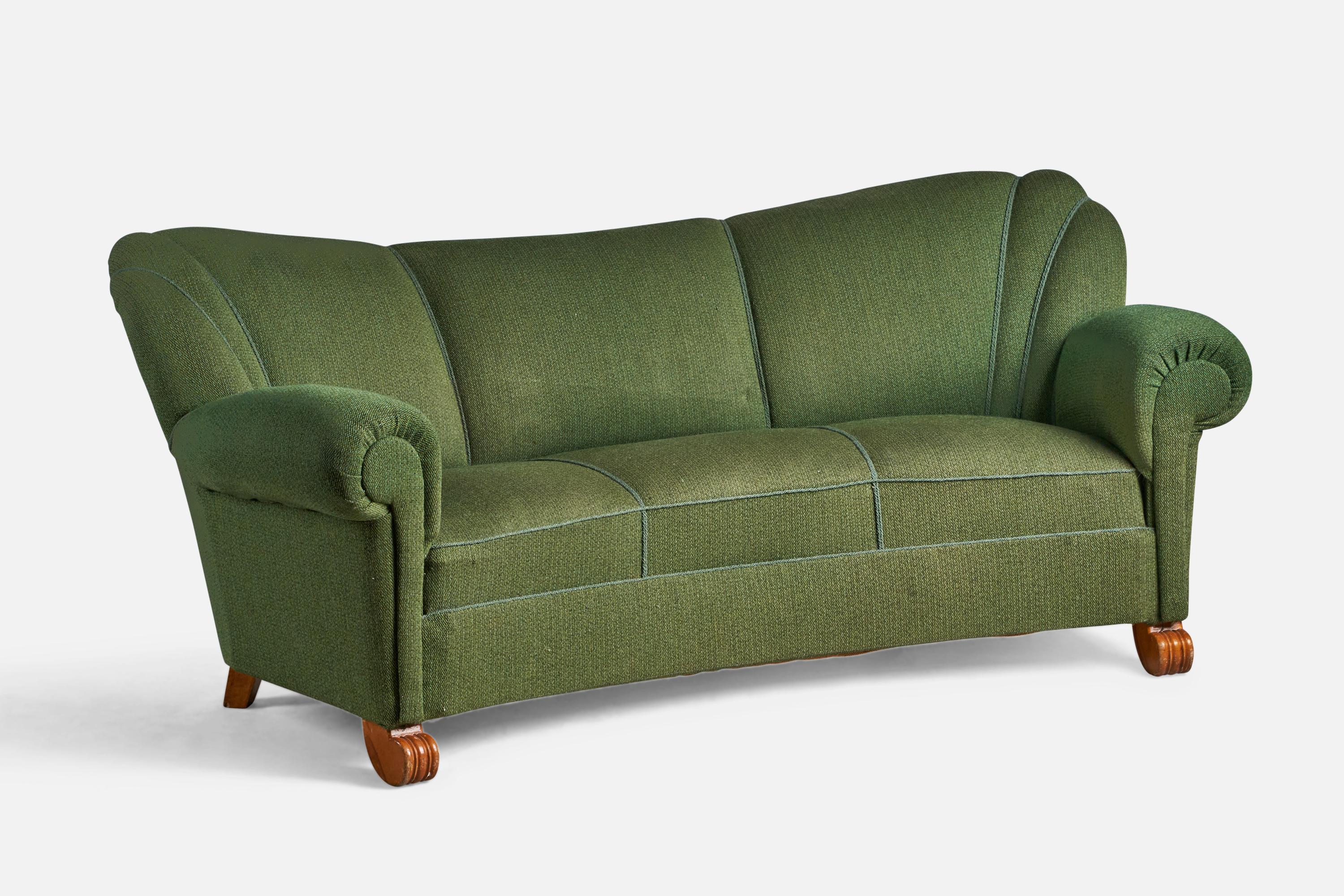 Swedish Tor Wolfenstein, Curved Sofa, Fabric, Wood, Sweden, 1940s For Sale