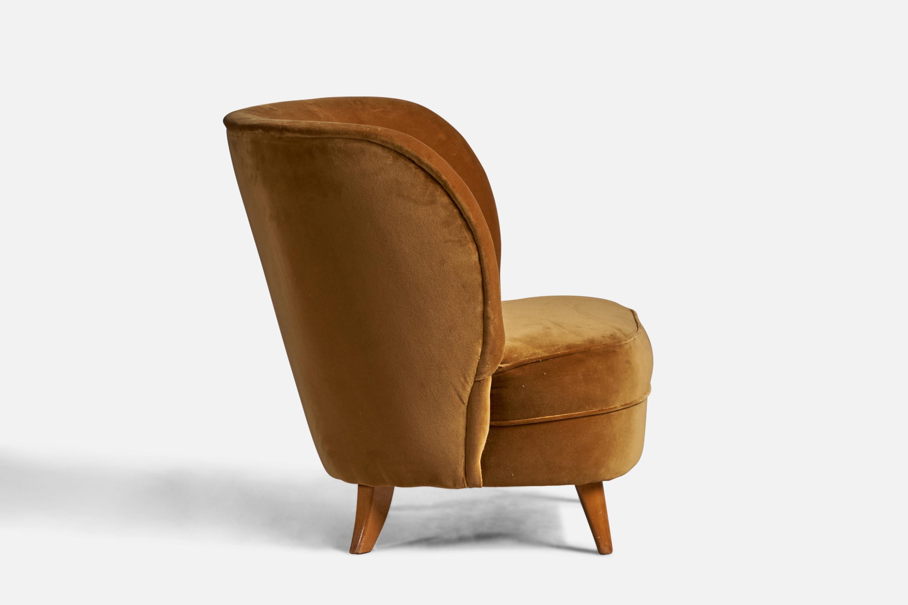 Scandinavian Modern Tor Wolfenstein, Lounge Chairs, Wood, Velvet, Sweden, 1940s