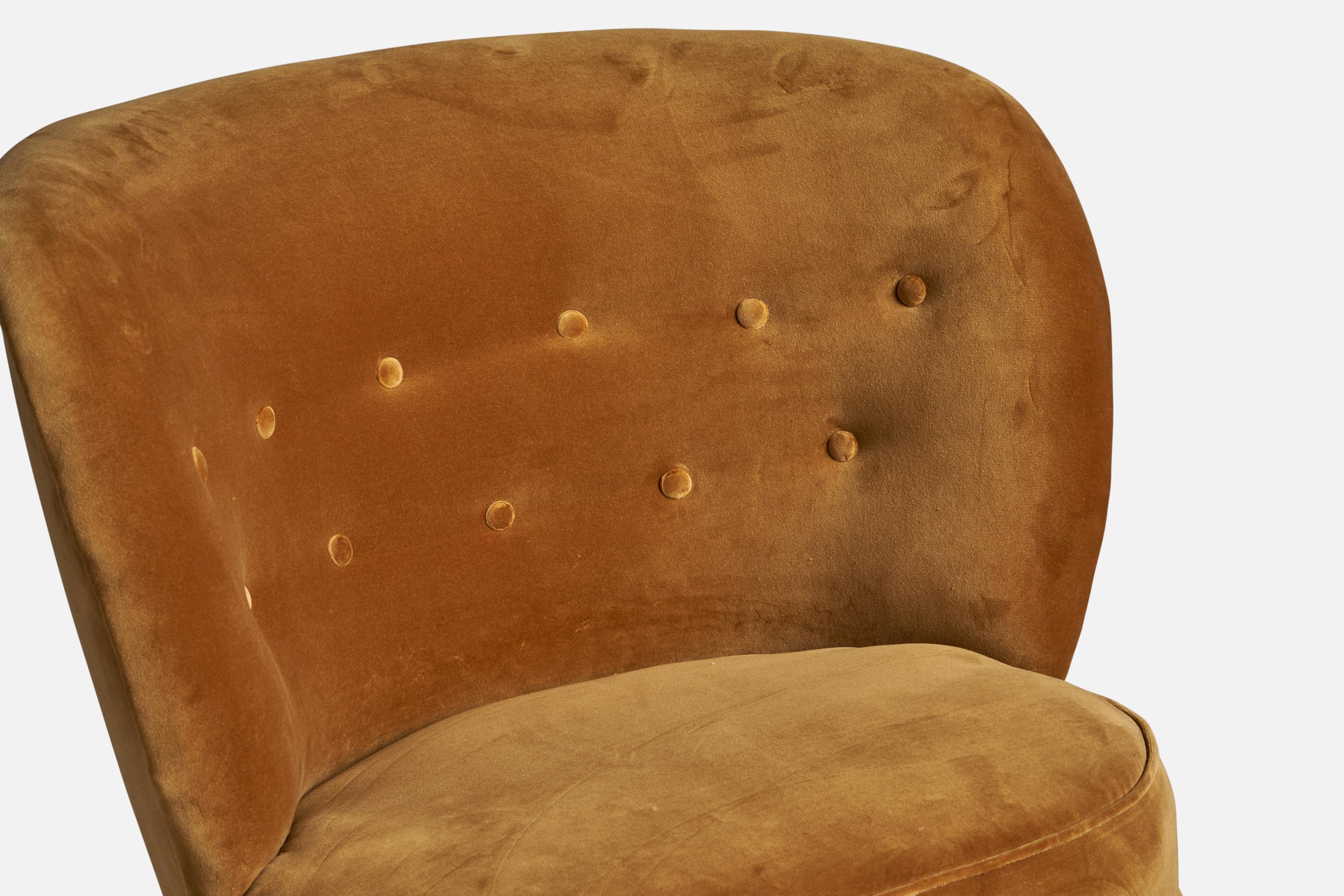 Mid-20th Century Tor Wolfenstein, Lounge Chairs, Wood, Velvet, Sweden, 1940s For Sale