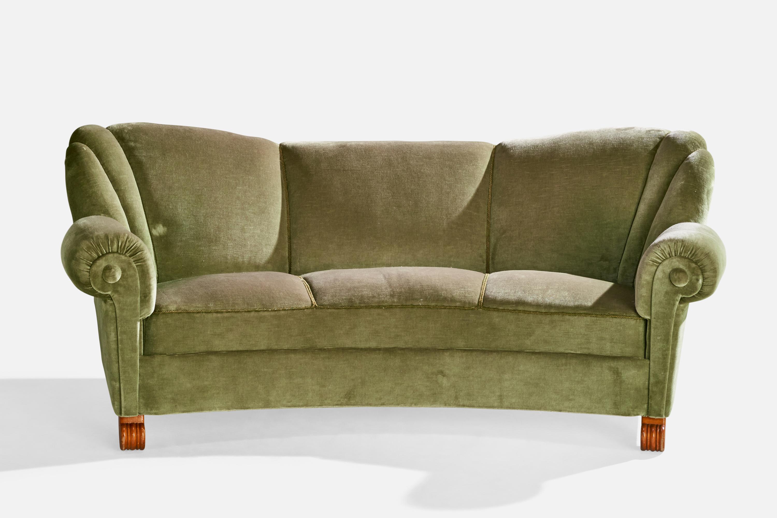 Scandinave moderne Canapé Tor Wolfenstein, tissu, bois, Suède, années 1940 en vente