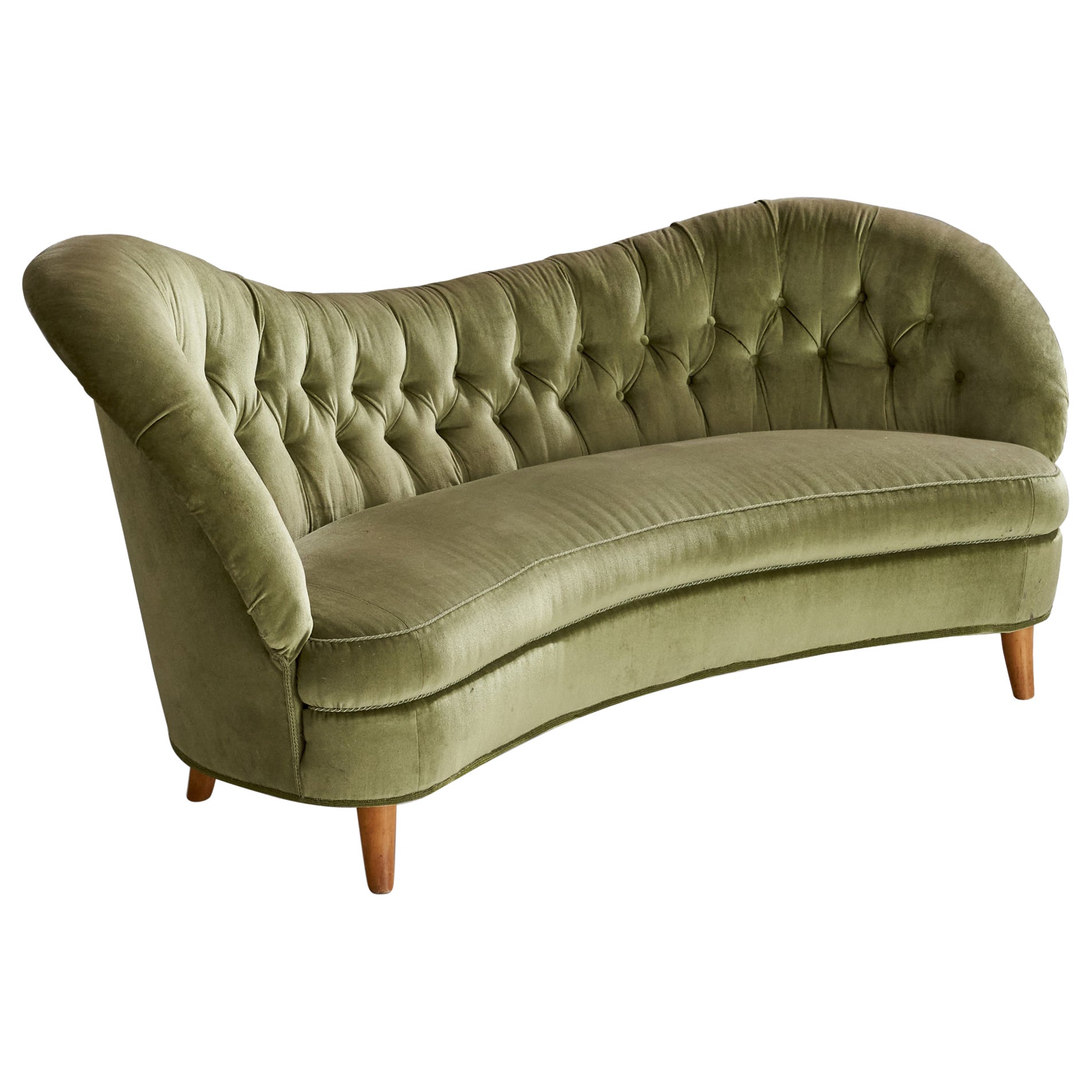 Tor Wolfenstein, Sofa, Velvet, Wood, Sweden, 1940s