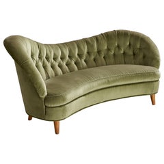 Tor Wolfenstein, Sofa, Velvet, Wood, Sweden, 1940s