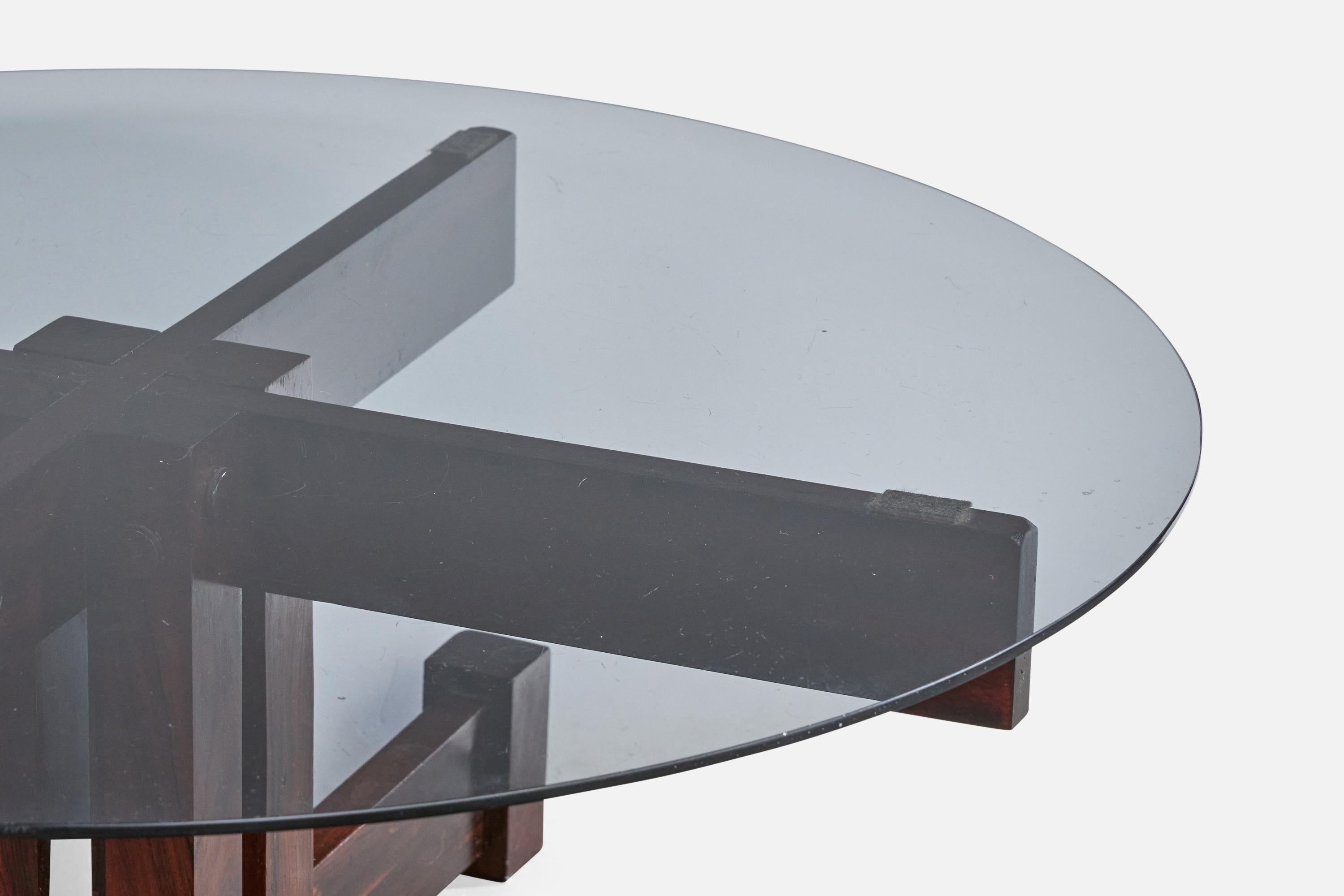 Milieu du XXe siècle Tora Arquitetura, table basse, Wood, verre, Brésil, années 1960 en vente