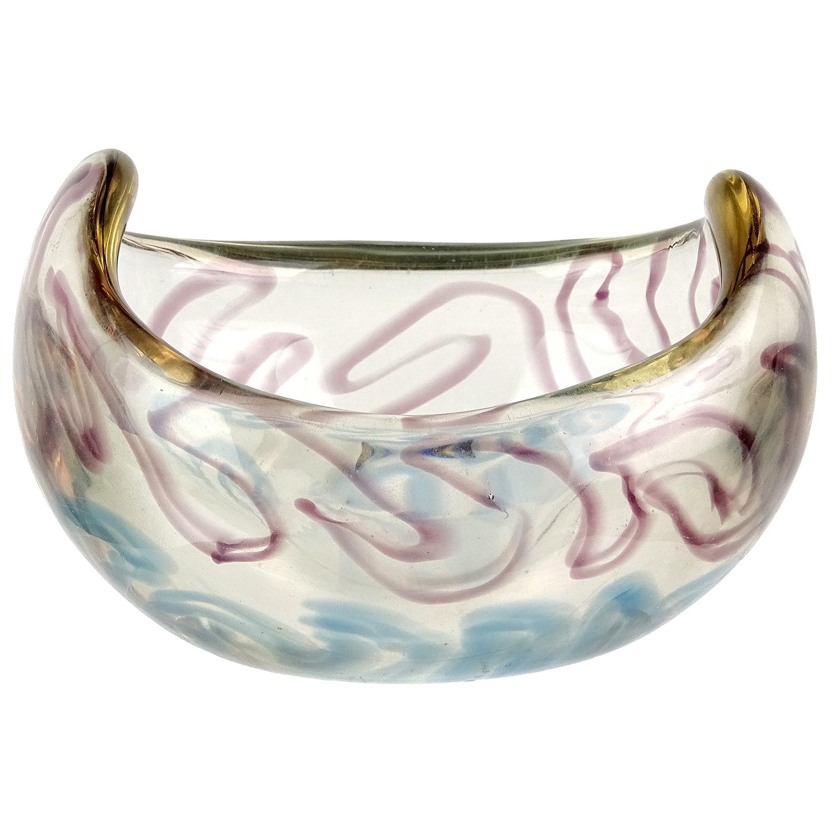 Tora Pors Kalmar Glasbruk Sweden Purple Blue Swirls Myrica Art Glass Bowl