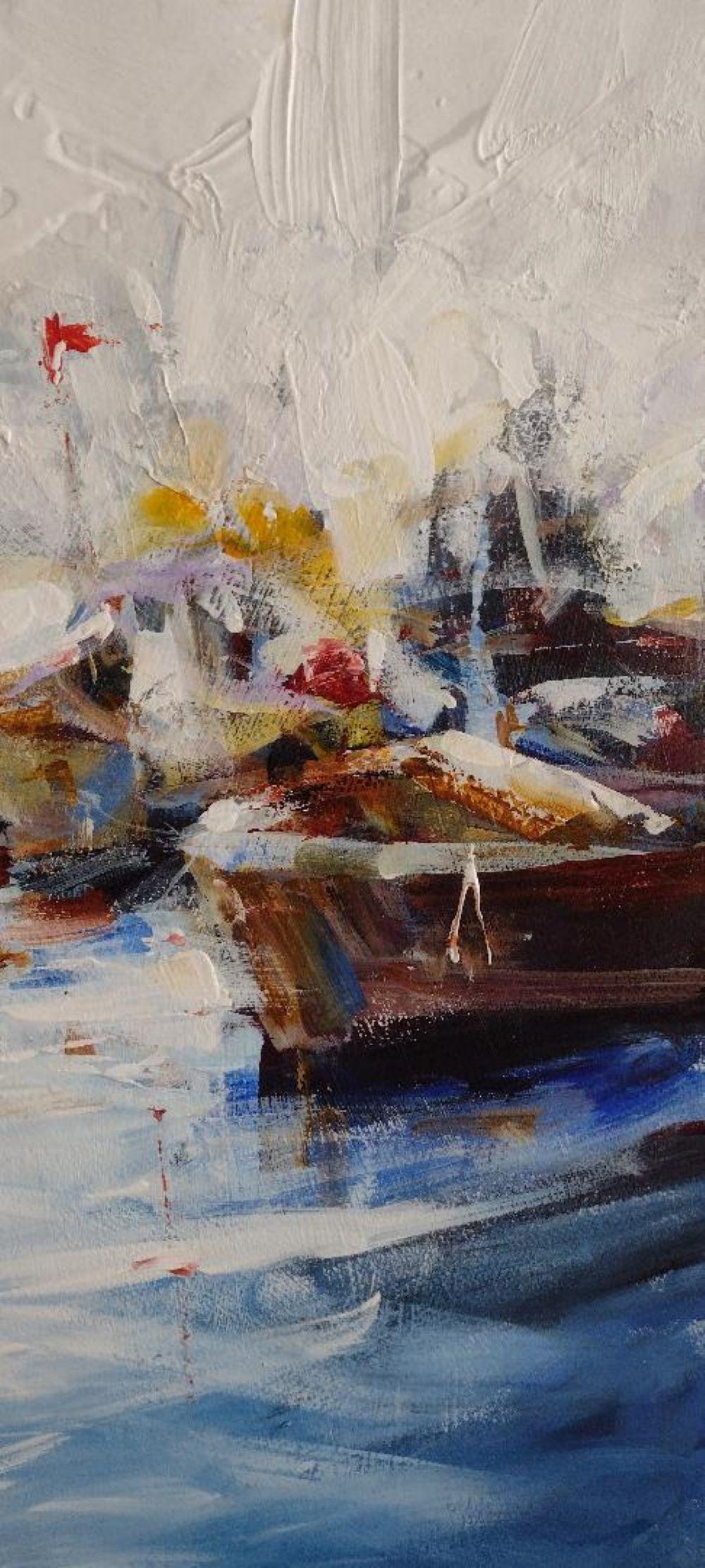 Spontaneous and lyrical with sunlight shimmering on the surface of the rich blue water. Impressions of boats gently bobbing in the calm waters.
Artist Bio:
Born in 1980, artist Torabi believes he was born an artist. As a child, viewing a beautiful