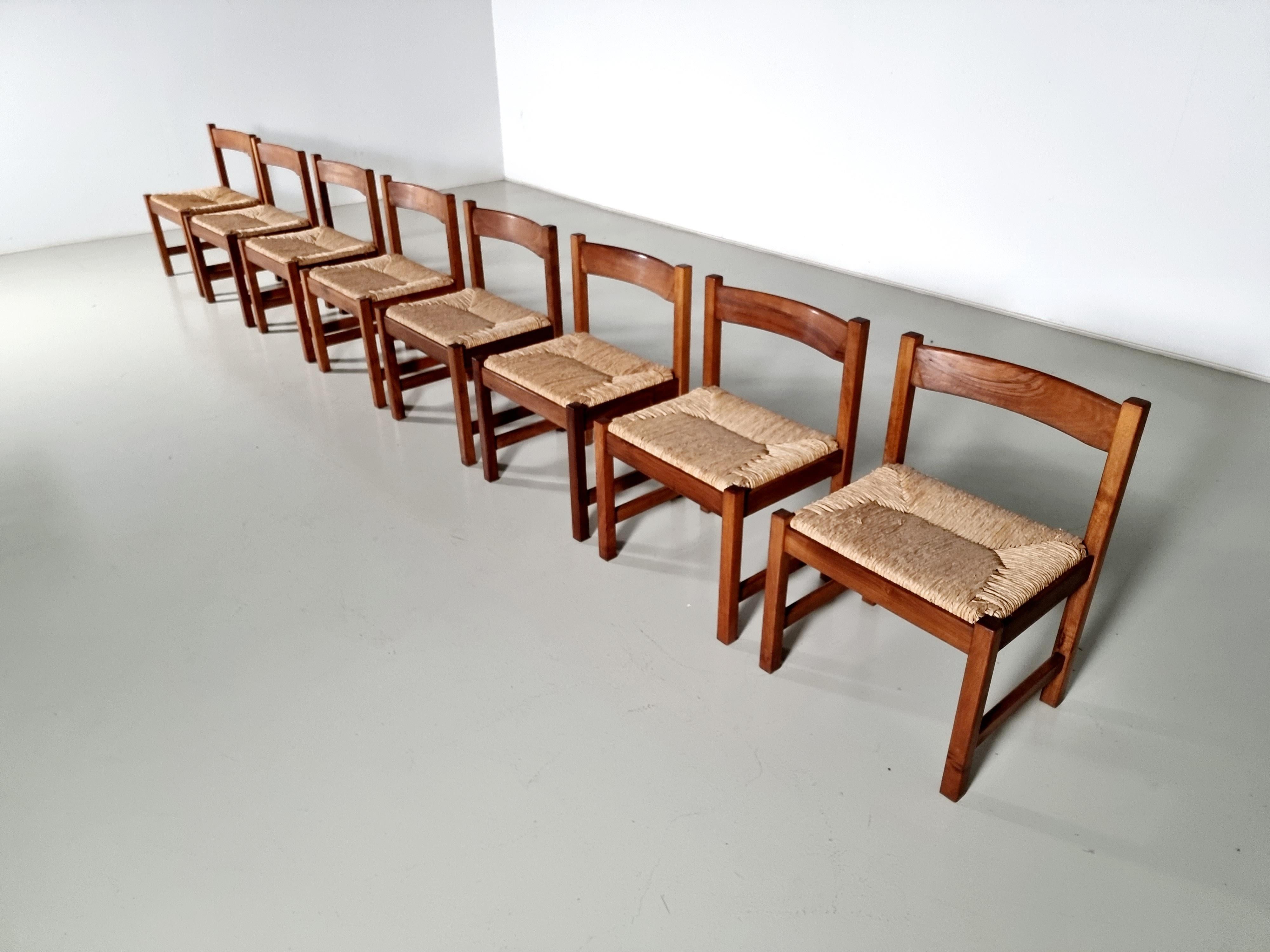 Mid-Century Modern Torbecchia Chairs in walnut and rush, Giovanni Michelucci for Poltronova, 1960s For Sale