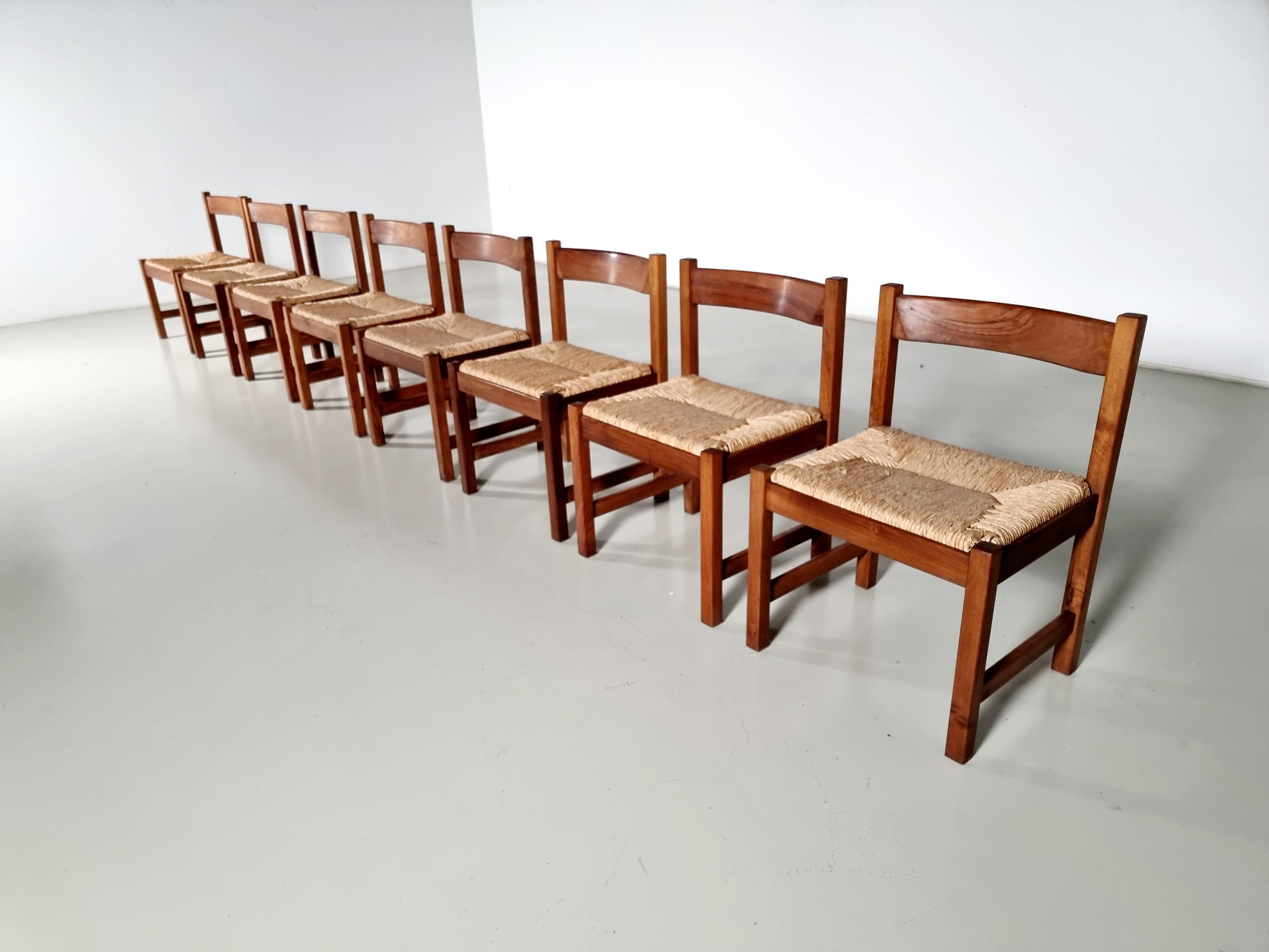 European Torbecchia Chairs in walnut and rush, Giovanni Michelucci for Poltronova, 1960s For Sale