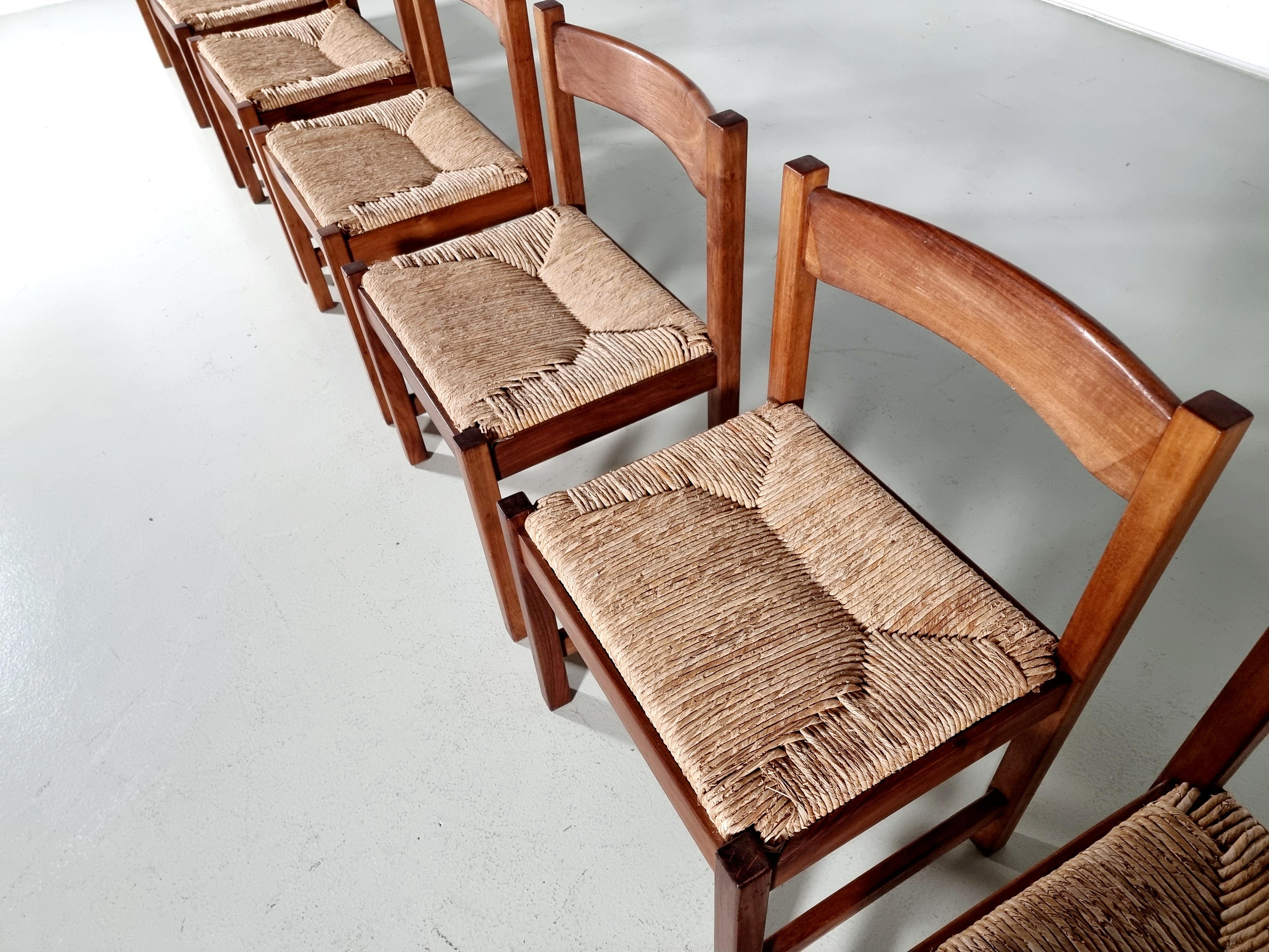 Mid-20th Century Torbecchia Chairs in walnut and rush, Giovanni Michelucci for Poltronova, 1960s For Sale