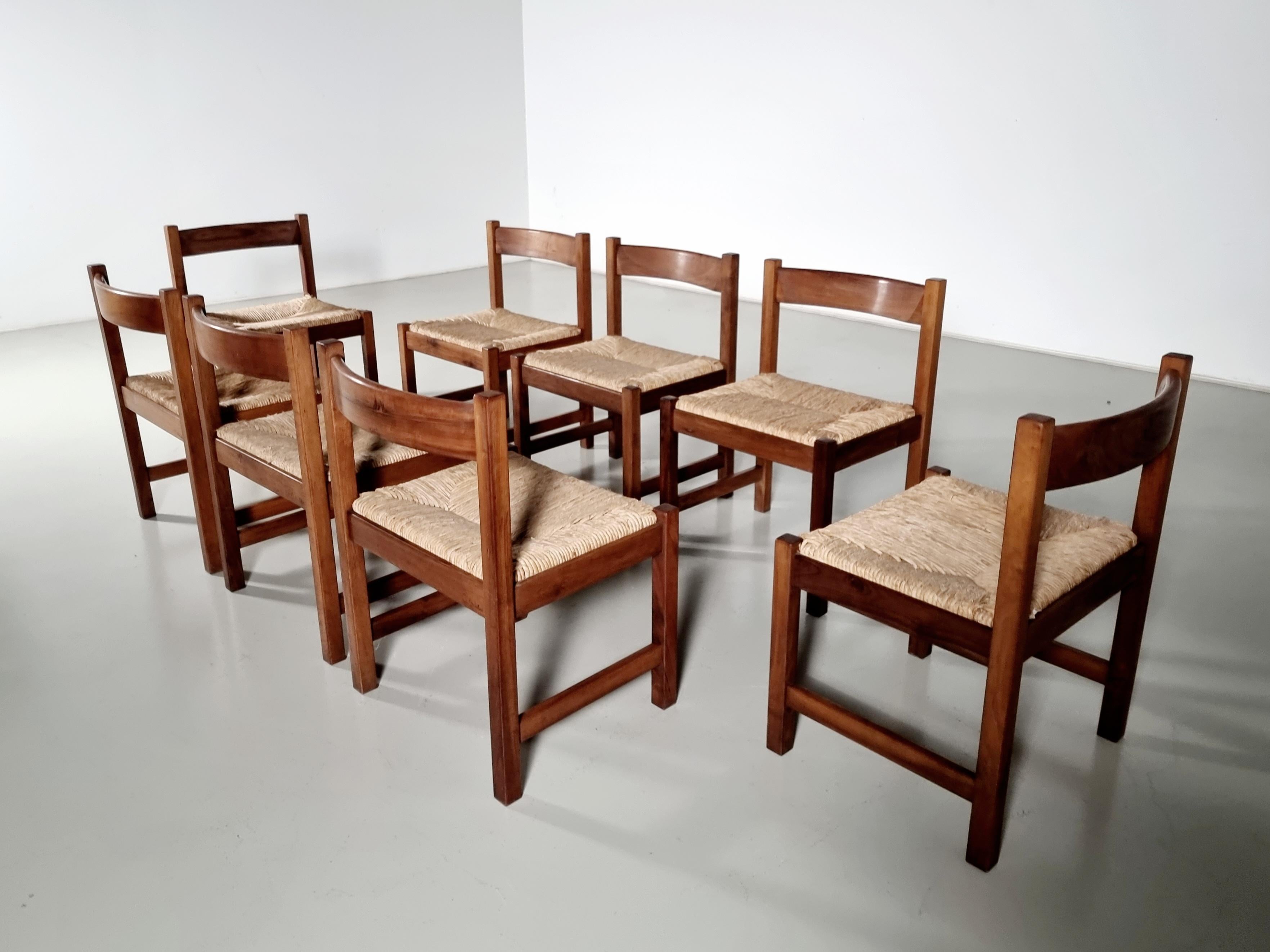 Straw Torbecchia Chairs in walnut and rush, Giovanni Michelucci for Poltronova, 1960s For Sale