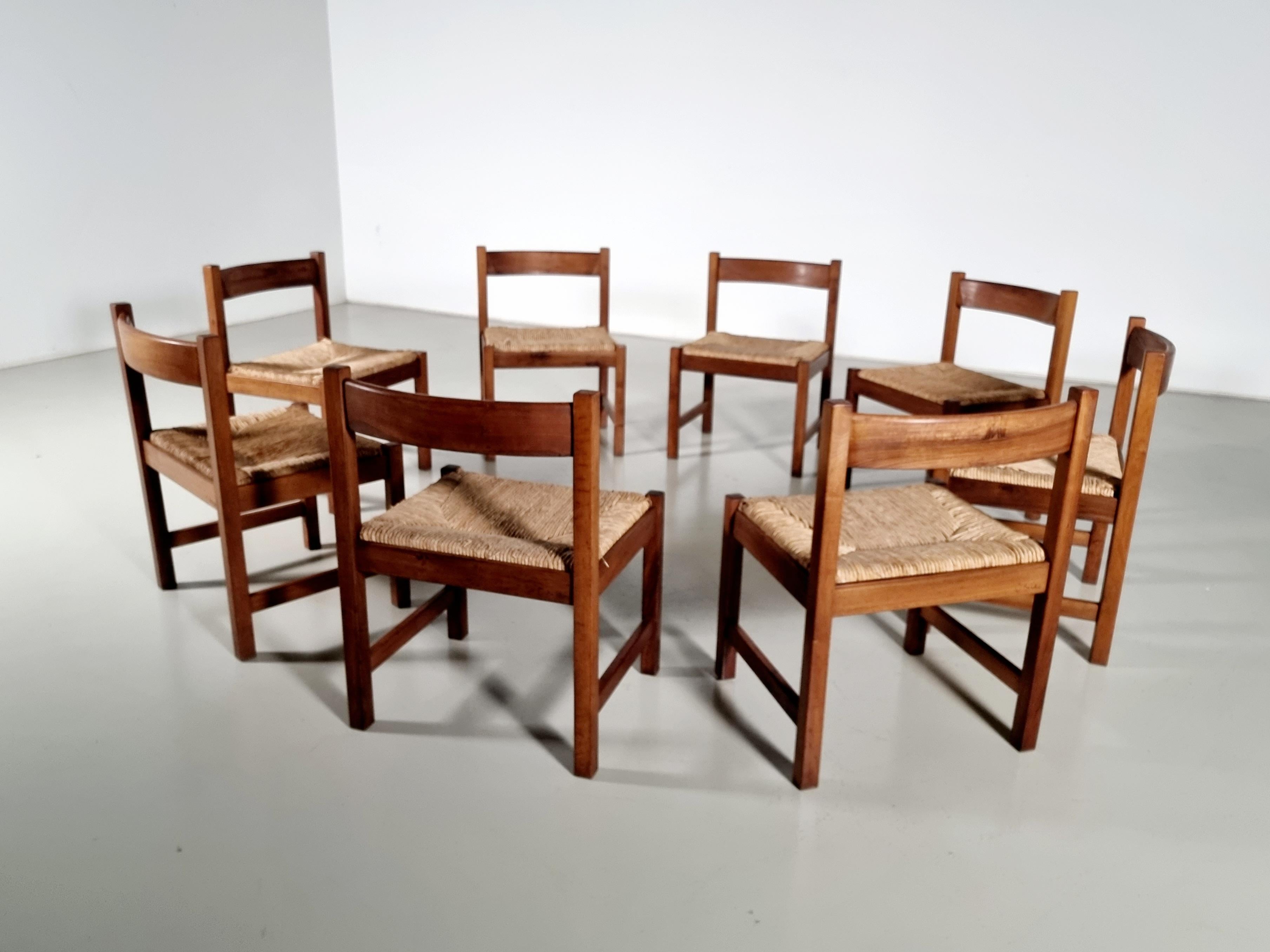 Torbecchia Chairs in walnut and rush, Giovanni Michelucci for Poltronova, 1960s For Sale 2