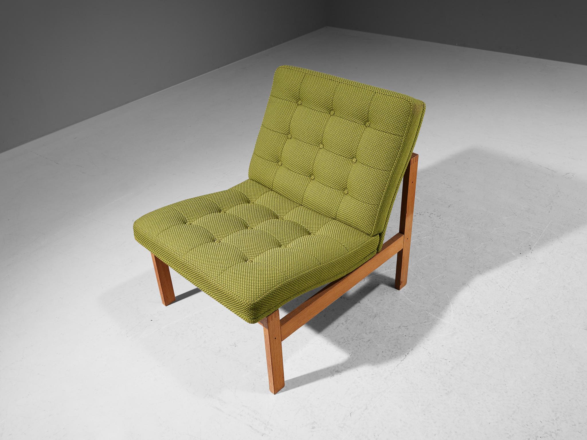 Fabric Torben Lind & Ole Gjerløv-Knudsen Easy Chair in Oak and Green Upholstery