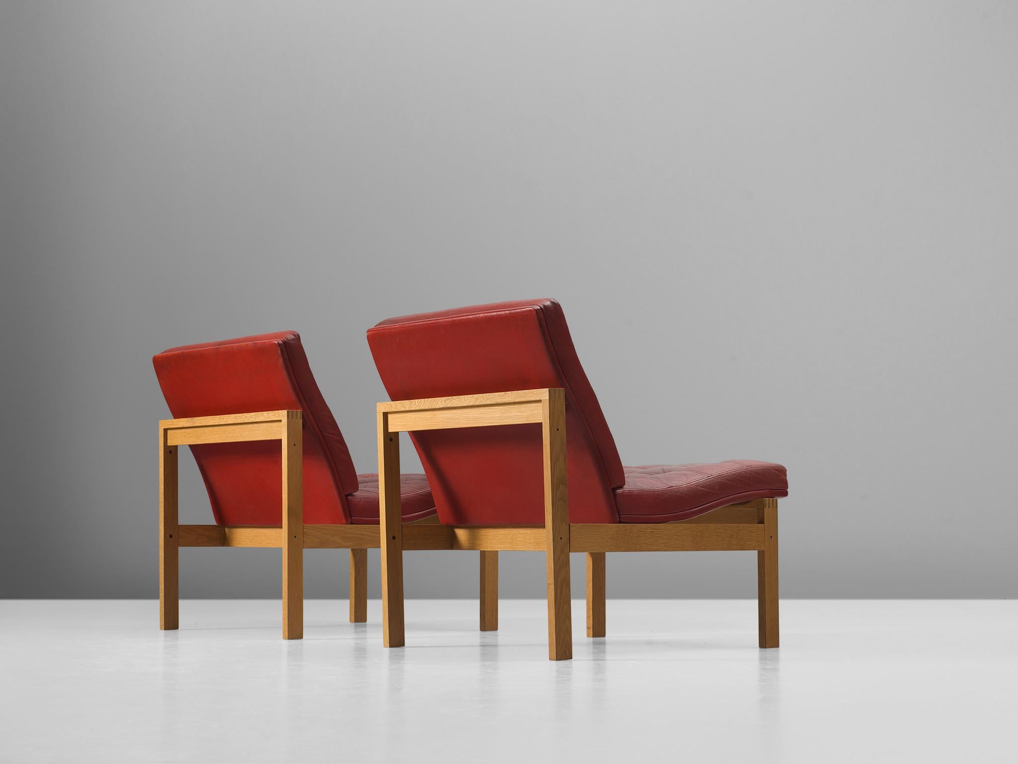 Scandinavian Modern Torben Lind & Ole Gjerløv-Knudsen Red Leather Easy Chairs