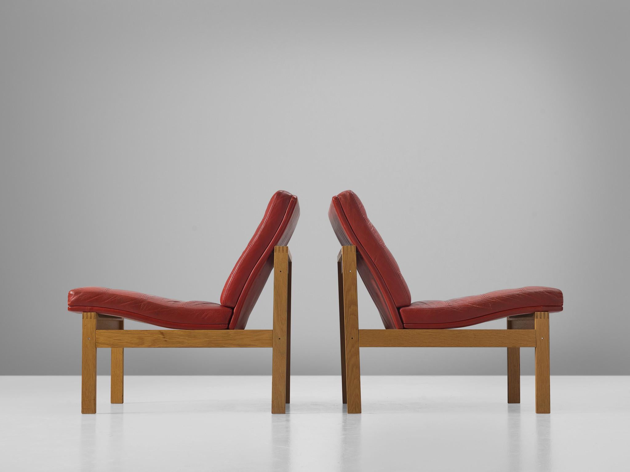Danish Torben Lind & Ole Gjerløv-Knudsen Red Leather Easy Chairs
