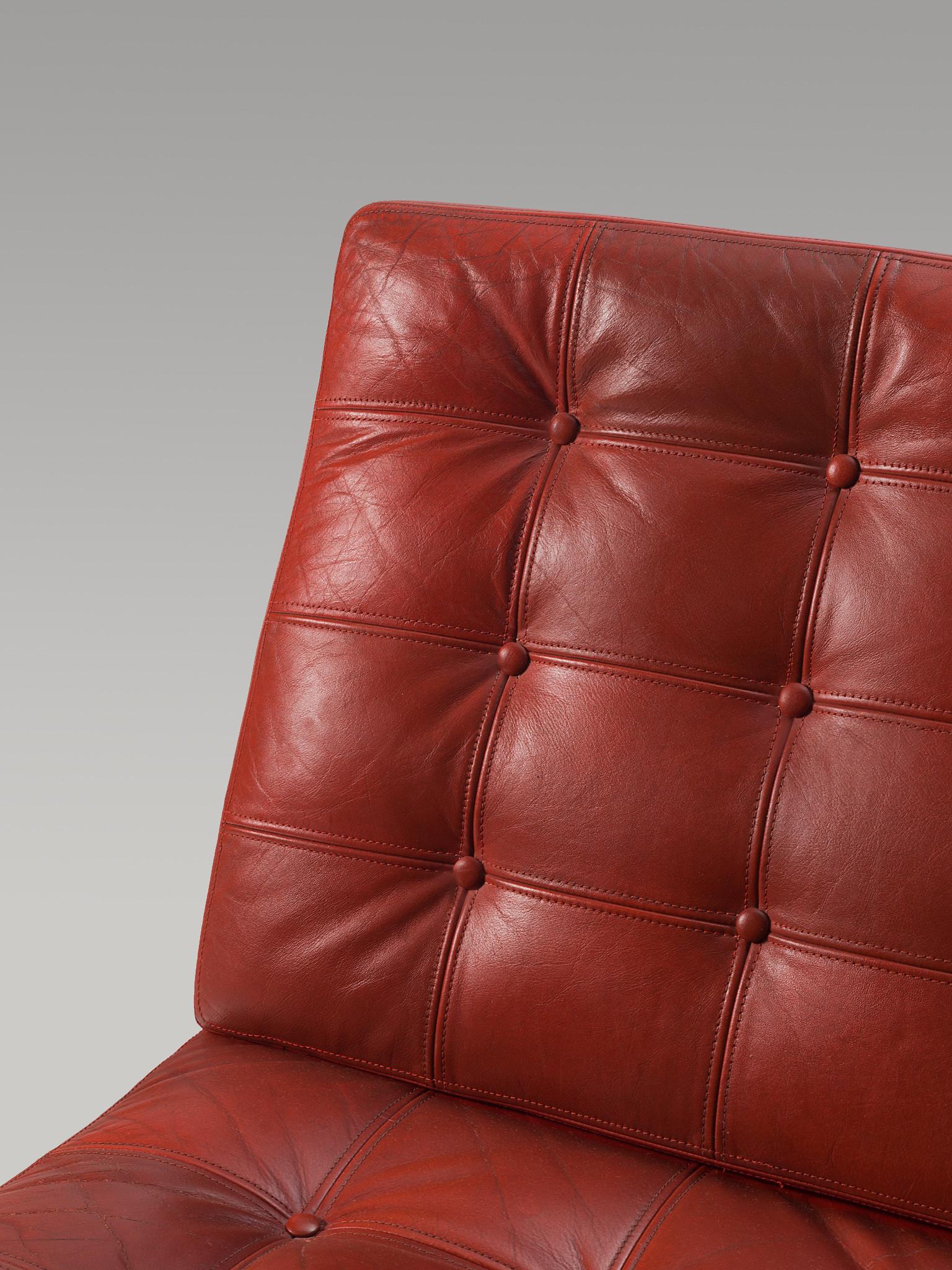Mid-20th Century Torben Lind & Ole Gjerløv-Knudsen Red Leather Easy Chairs