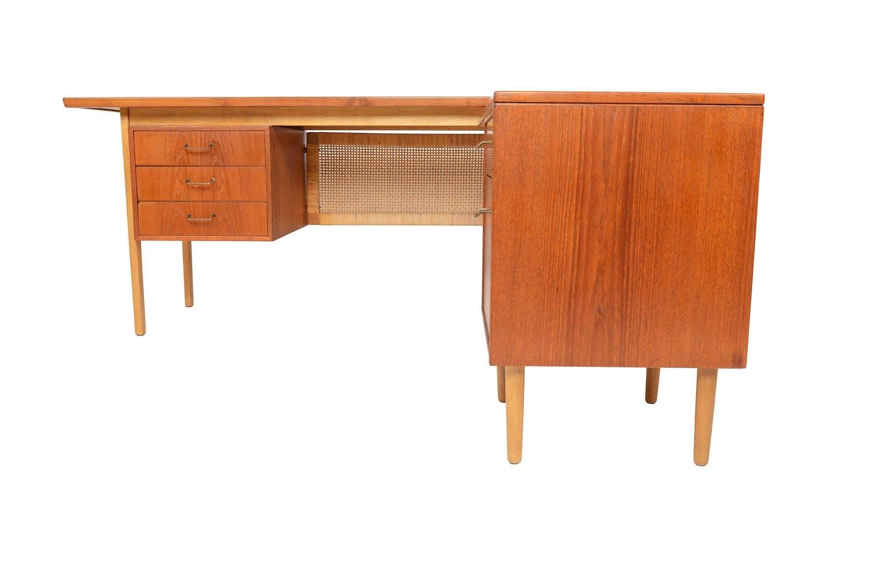 Scandinavian Modern Torben Strandgaard Teak and Oak Executive Desk with Return