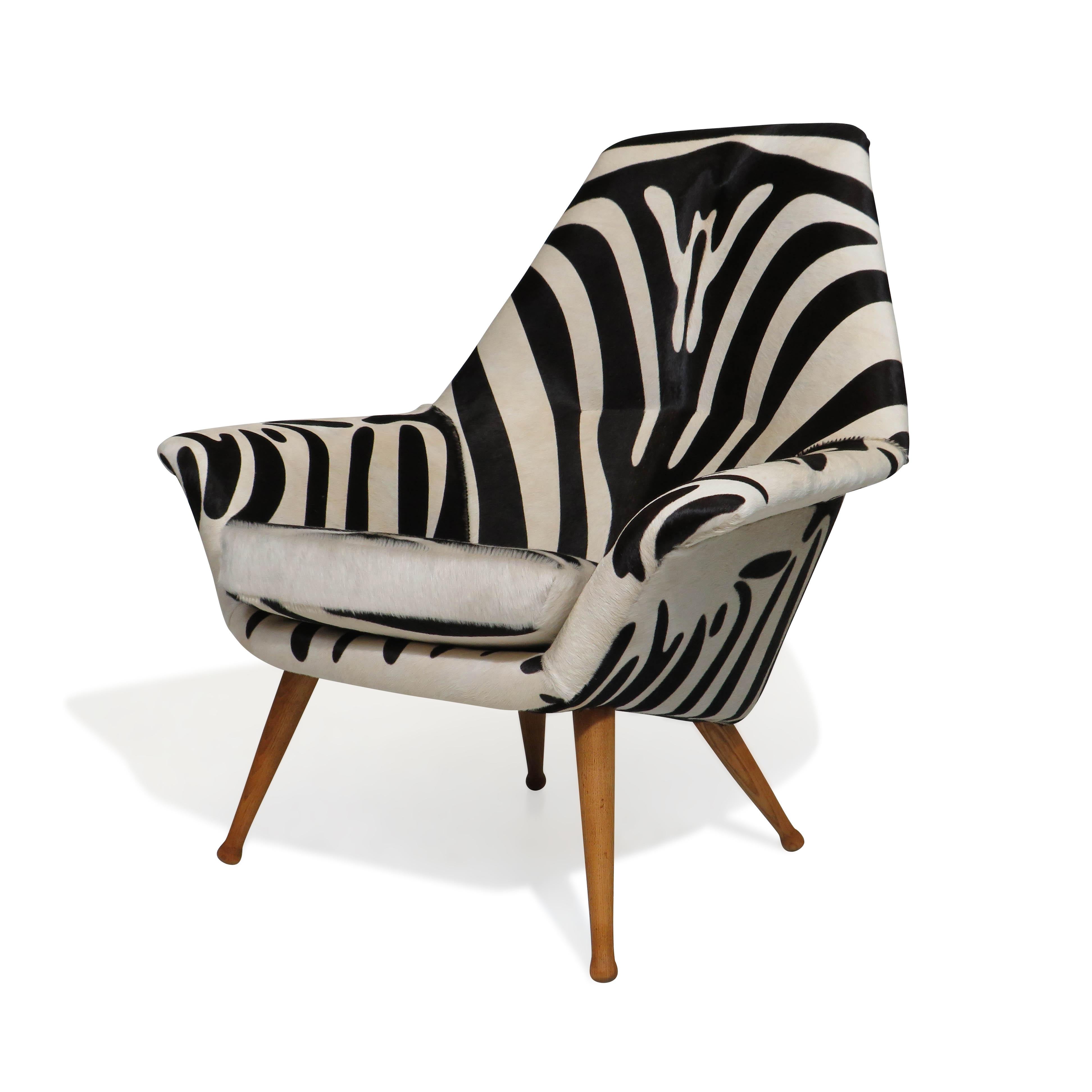 Scandinavian Modern Torbjorn Afdal Danish Lounge Chair in Zebra Leather For Sale