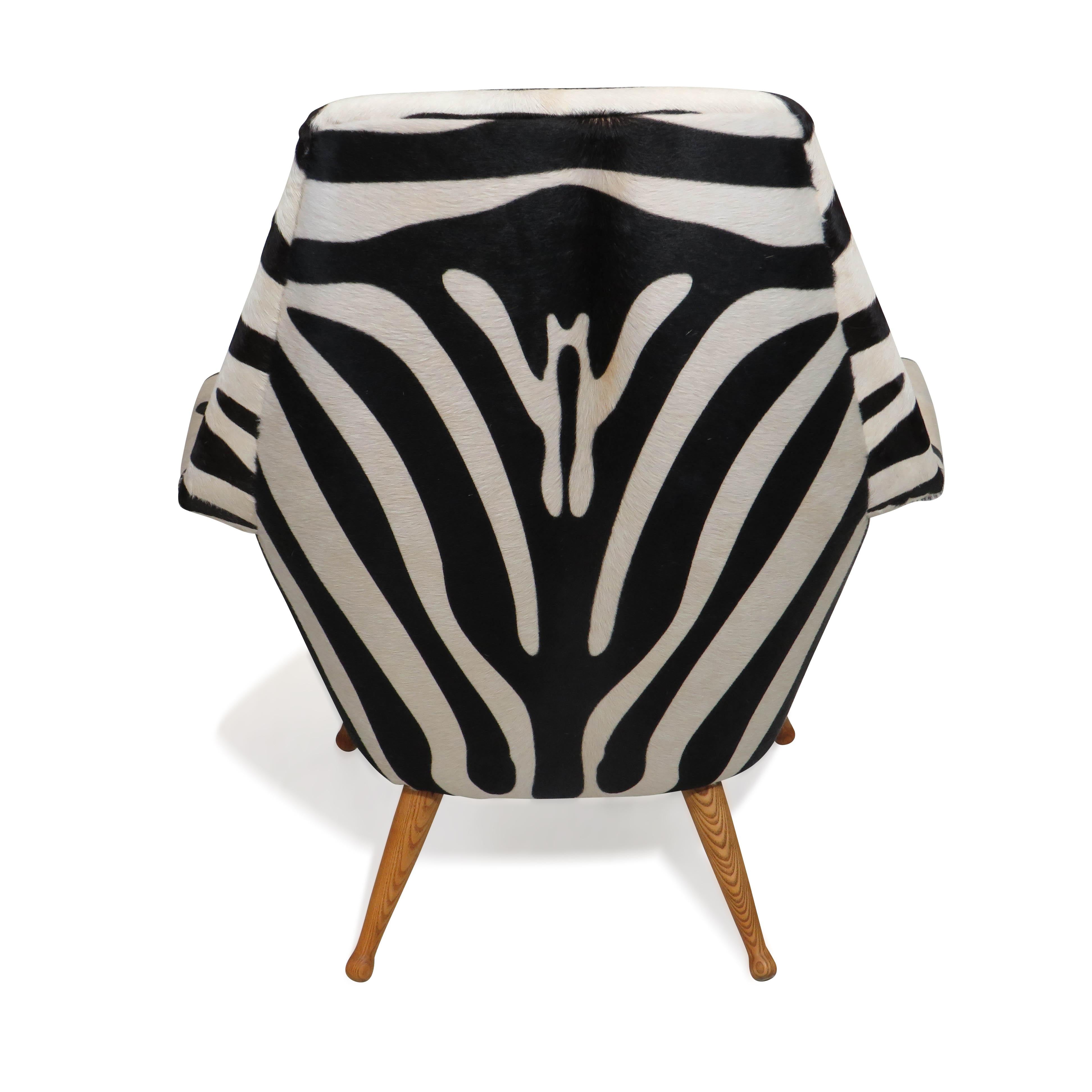 Torbjorn Afdal Danish Lounge Chair in Zebra Leather In Excellent Condition For Sale In Oakland, CA