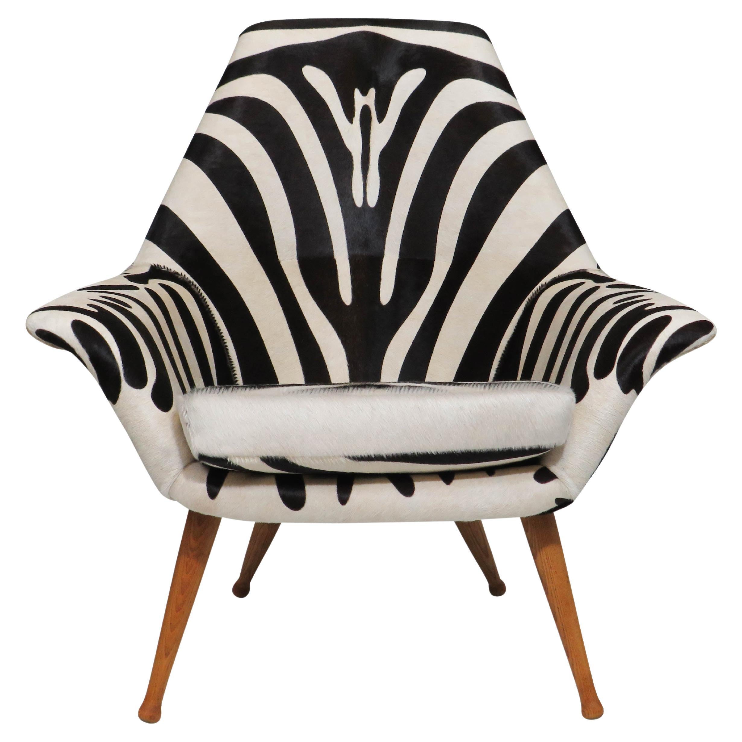 Torbjorn Afdal Danish Lounge Chair in Zebra Leather For Sale