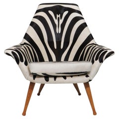 Retro Torbjorn Afdal Danish Lounge Chair in Zebra Leather