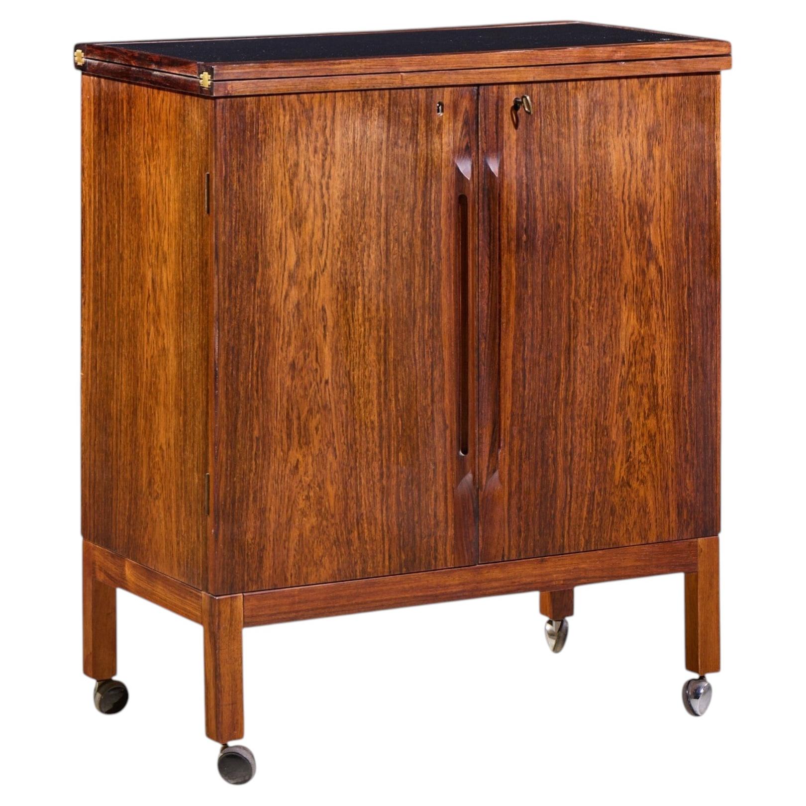 Torbjorn Afdal for Bruksbo Mid Century Danish Rosewood Expanding Bar Cart