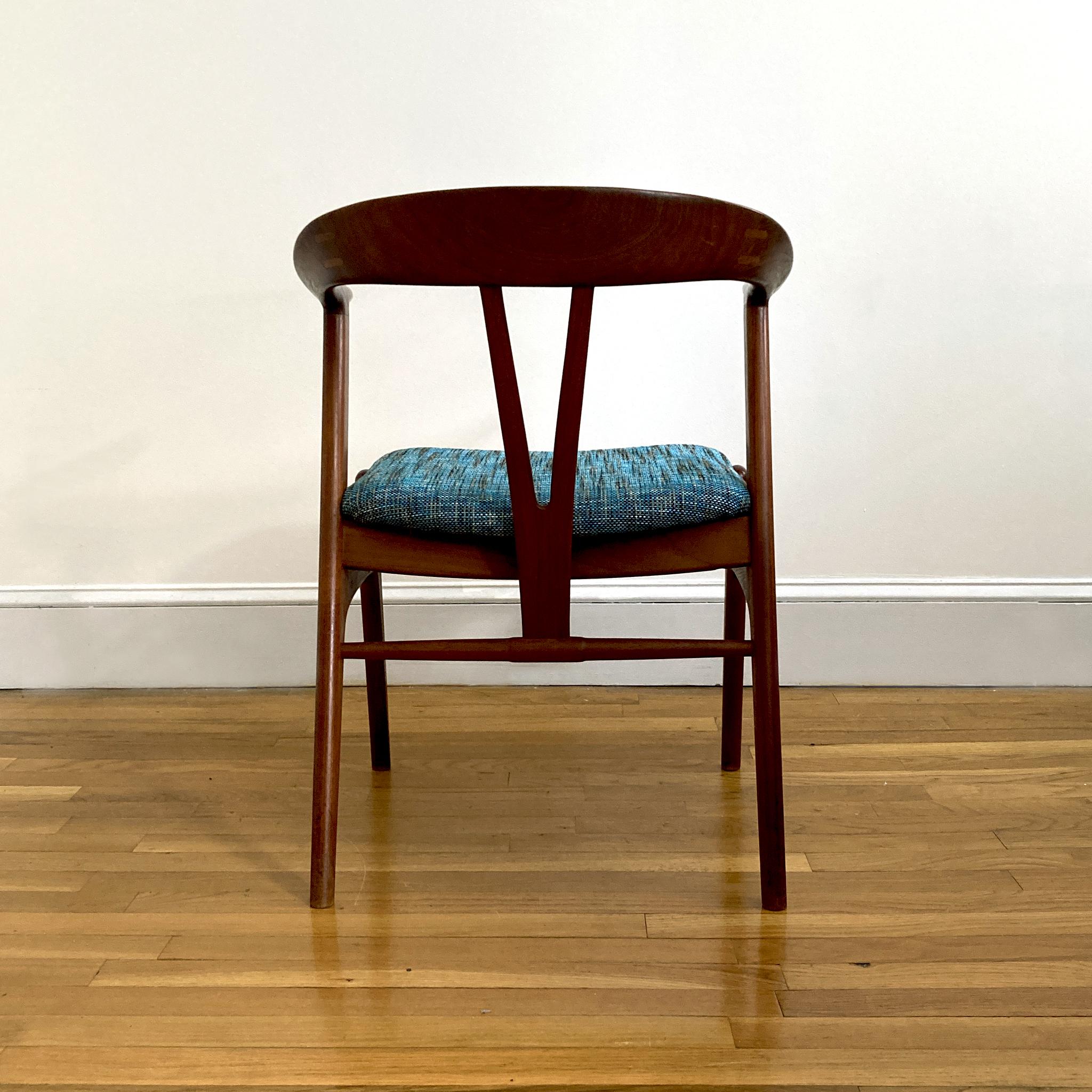 Carved Torbjørn Afdal Teak Form Chair with Green Teal Upholstery, 1950s For Sale