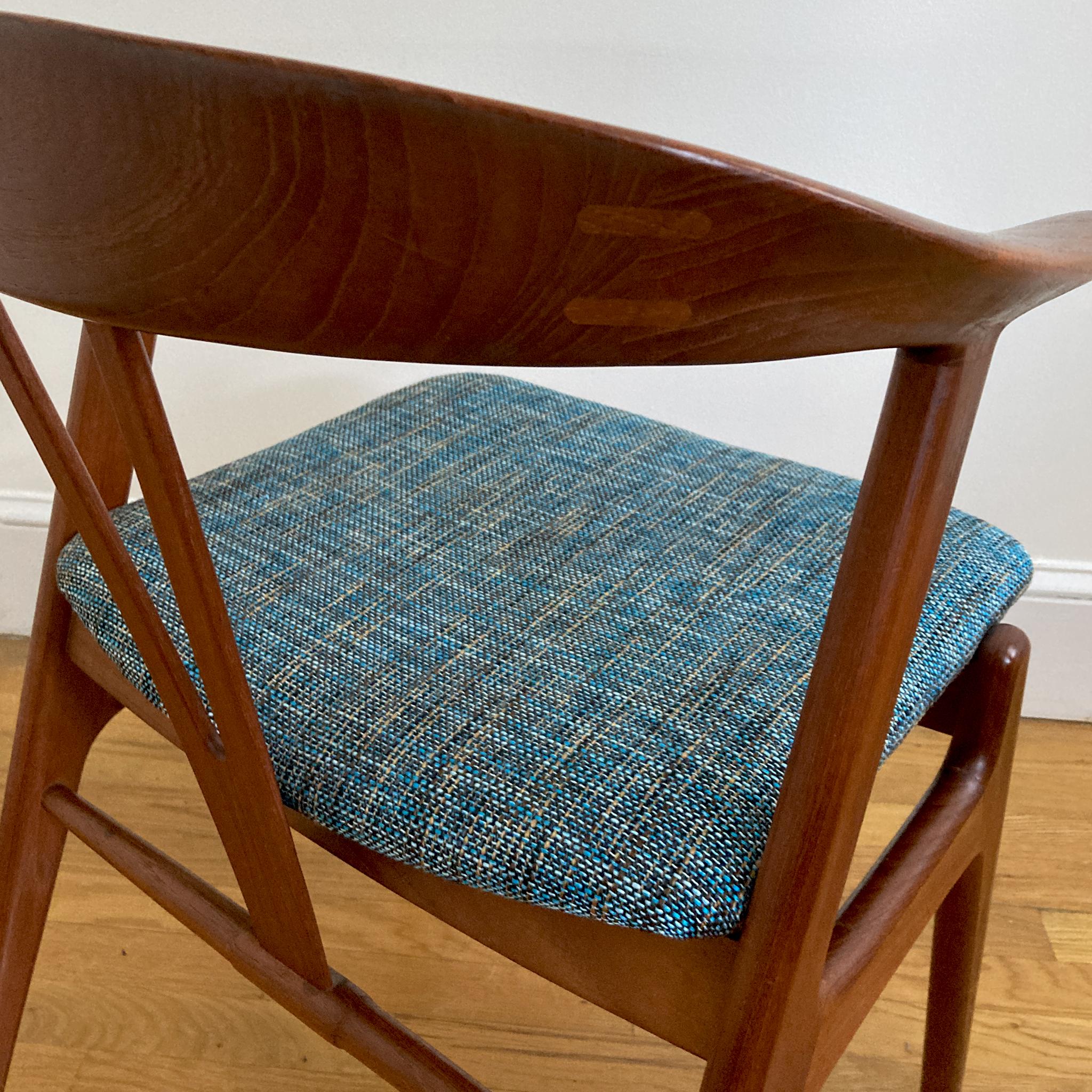Fabric Torbjørn Afdal Teak Form Chair with Green Teal Upholstery, 1950s For Sale