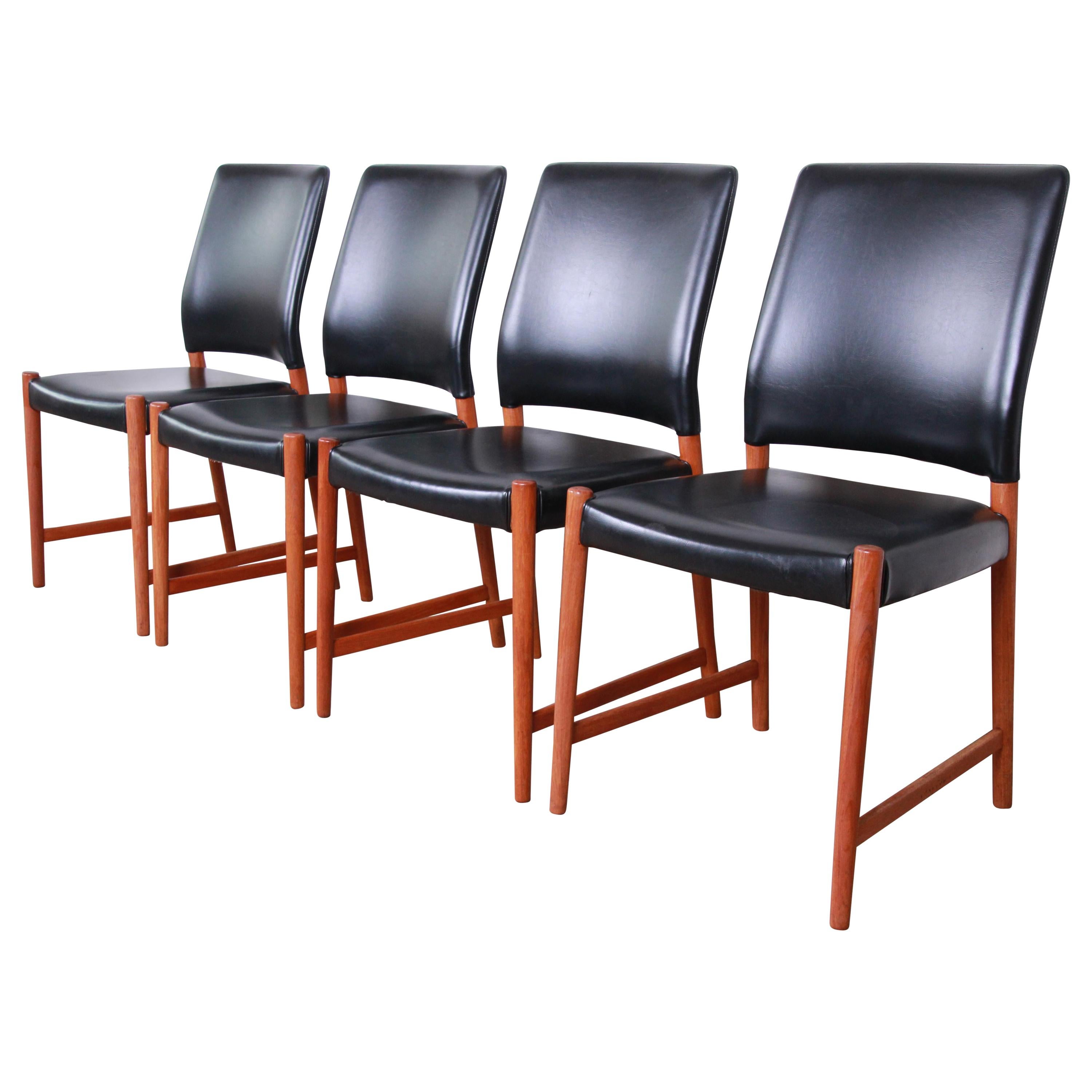 Torbjorn Afdal Teak and Black Leather Dining Chairs, Set of Four