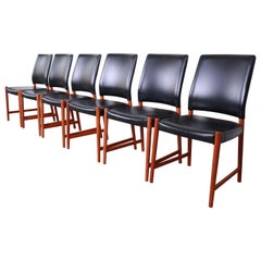 Torbjorn Afdal Teak and Black Leather Dining Chairs, Set of Six