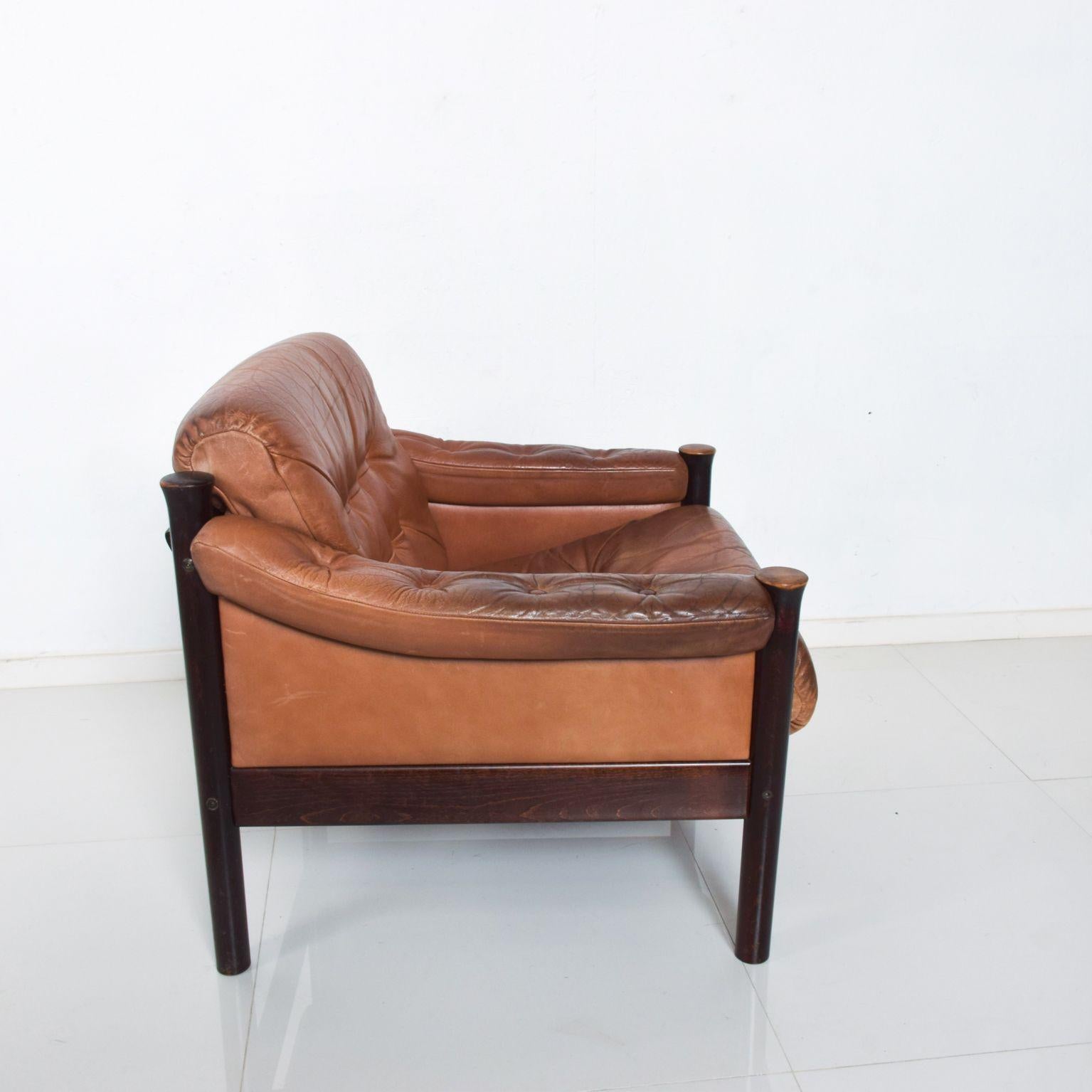Torbjørn Afdal for Bruksbo Leather Arm Chair Padded Lounge 1970s NORWAY In Good Condition In Chula Vista, CA