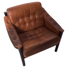Torbjørn Afdal for Bruksbo Leather Arm Chair Padded Lounge 1970s NORWAY