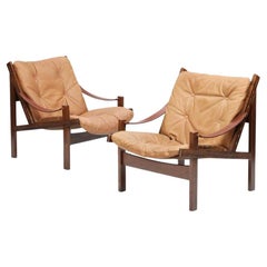 Torbjørn Afdal: “Hunter”, Pair of Easy Chairs Upholstered with Brown Leather