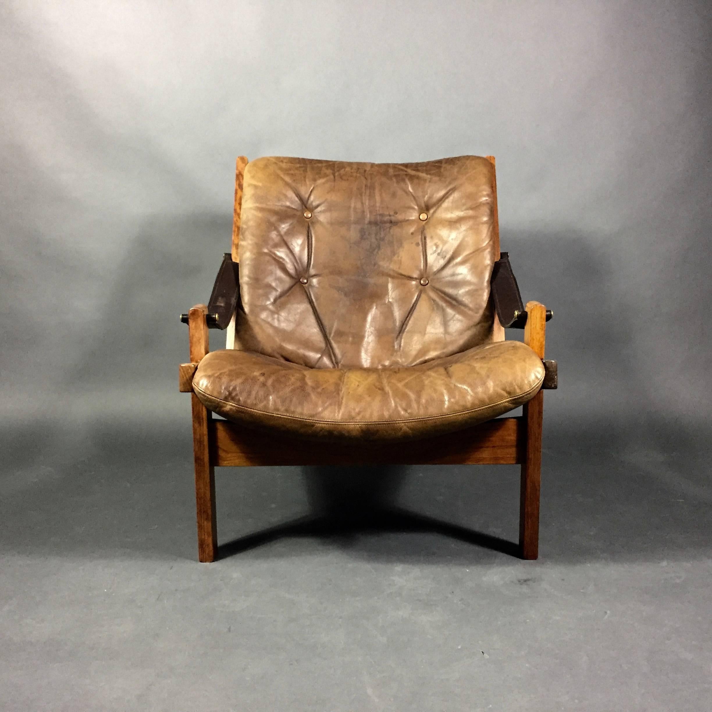 Leather Torbjørn Afdal Hunter Chair for Buksbo, Norway, 1960s