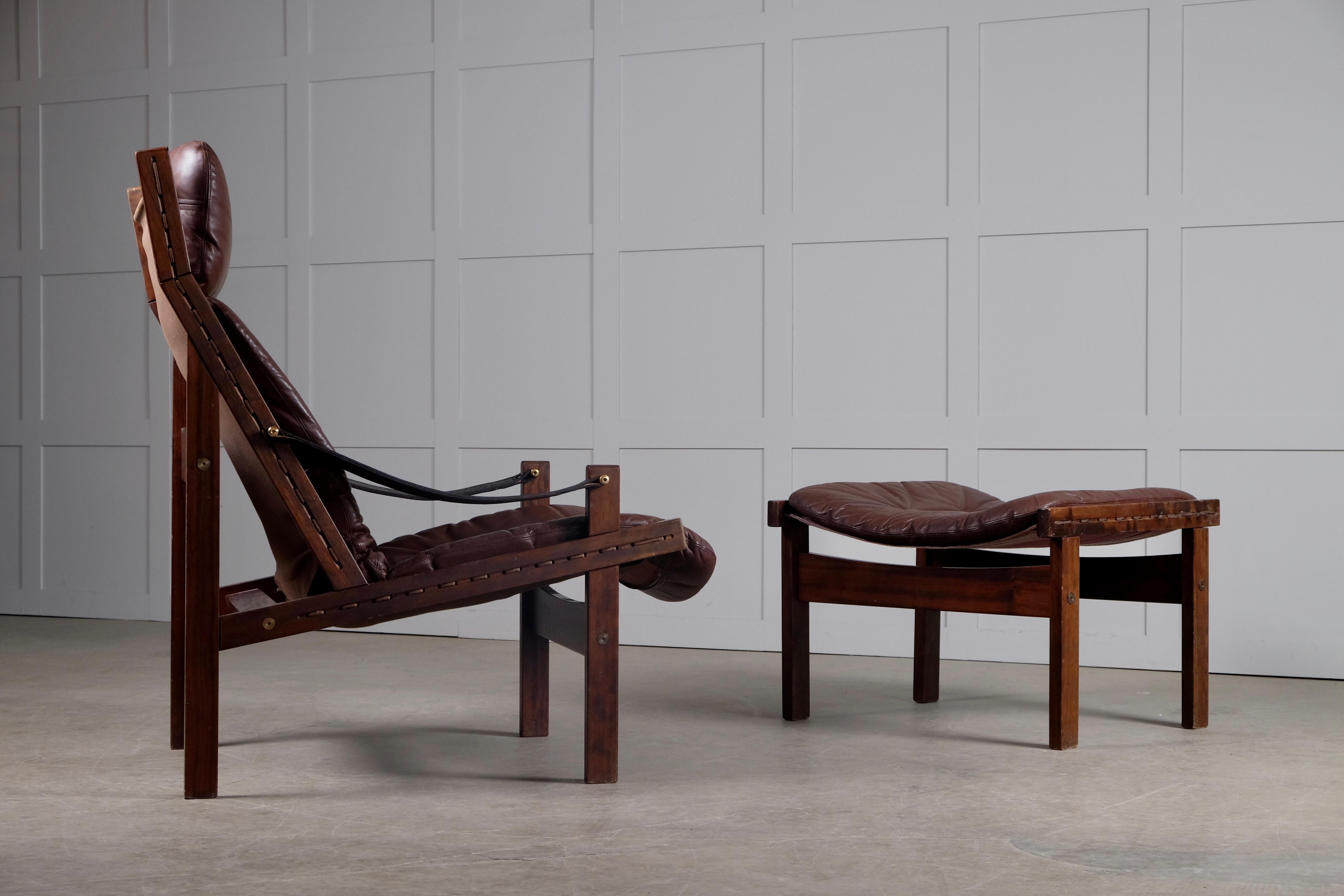 Leather Torbjørn Afdal Hunter Easy Chair with Ottoman, 1970s