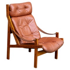 Torbjørn Afdal Hunter Lounge Chair, Timber & Leather, Norway, 1970s