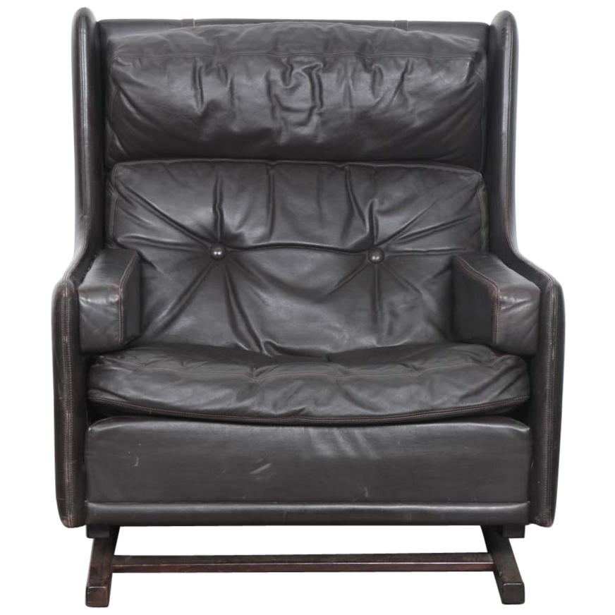 Torbjørn Afdal Original Black Leather Rocking Chair, Norway