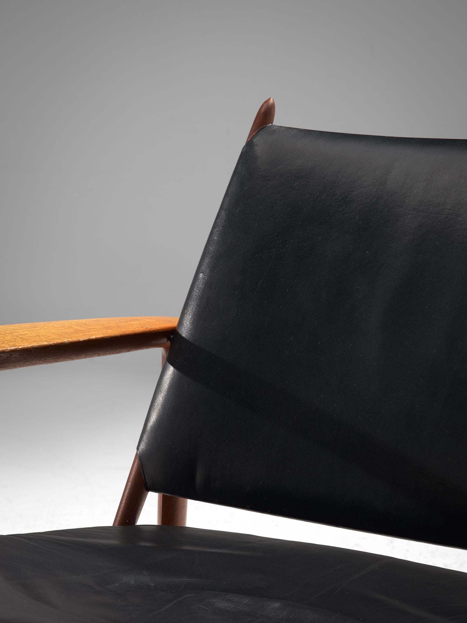 Torbjørn Afdal Pair of Armchairs in Teak and Black Leather, Norway, 1960s 2