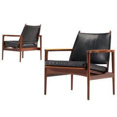 Torbjørn Afdal Pair of Armchairs in Teak and Black Leather, Norway, 1960s