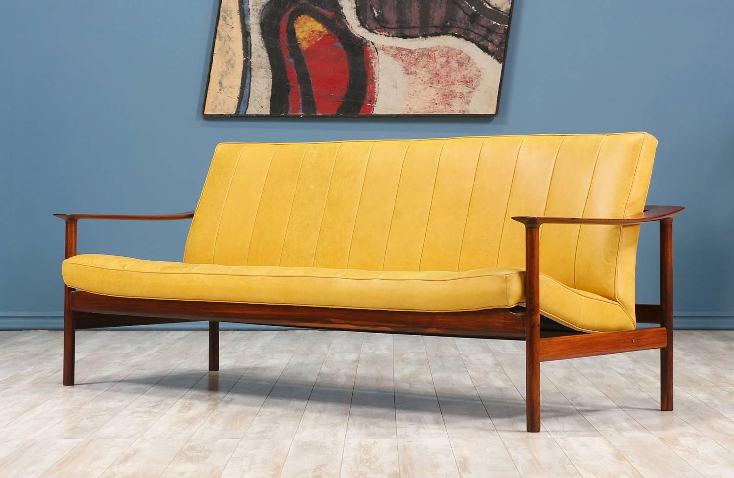 Mid-Century Modern Torbjørn Afdal Rosewood & Leather Sofa for Svein Bjørneng