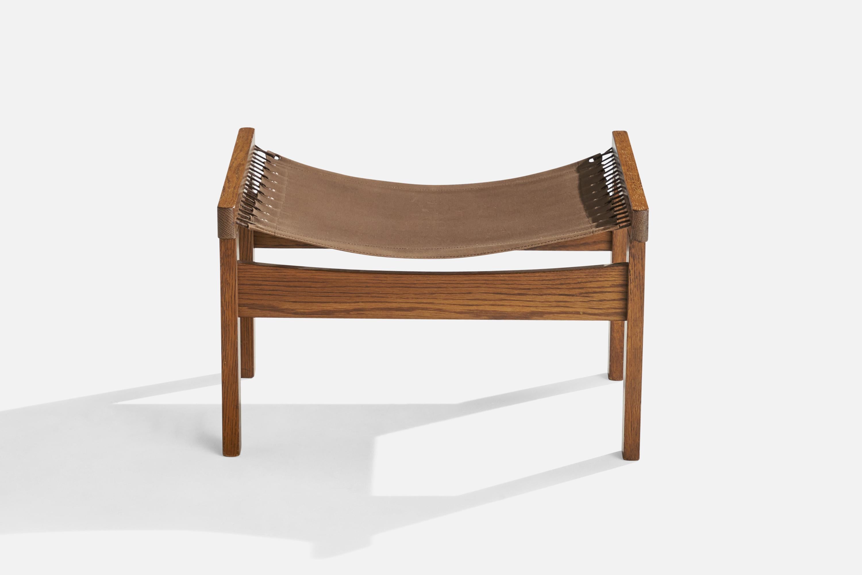 Norwegian Torbjørn Afdal, Stool, Oak, Canvas, Norway, 1960s For Sale