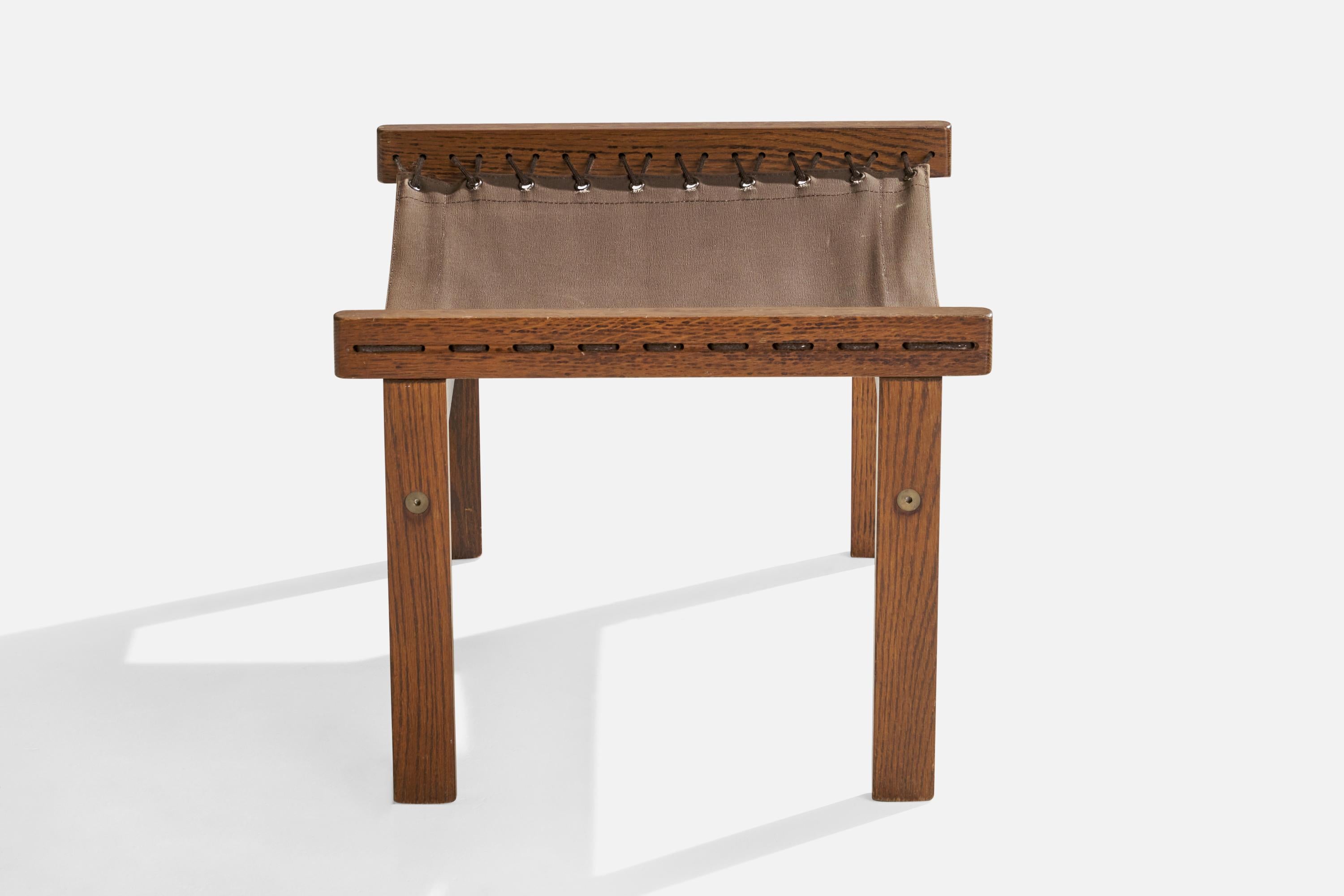 Torbjørn Afdal, Stool, Oak, Canvas, Norway, 1960s For Sale 3