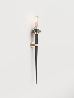 Torca II Wall Lamp in Solid Brass and Oxidized Wood by Studio Marine Breynaert