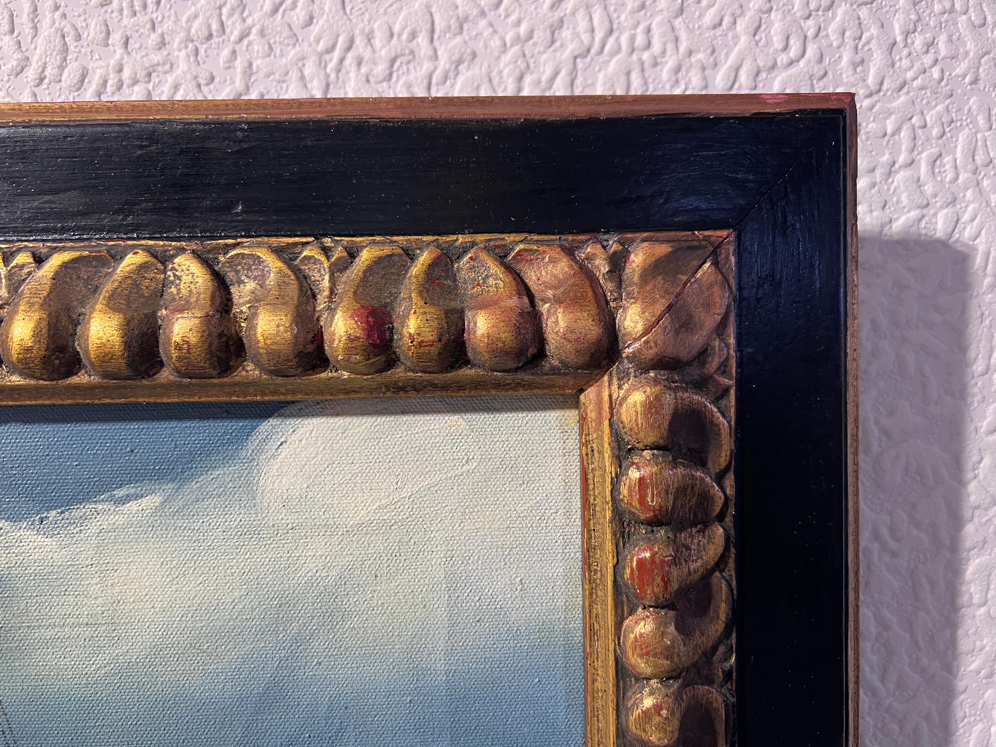 Ölgemälde auf Leinwand, Meereslandschaft, Segelschiffe, T. Orcelli, gerahmt, Vintage im Angebot 1