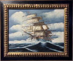 Vintage Óleo sobre lienzo, paisaje marino, Barcos de vela, T. Orcelli, enmarcado