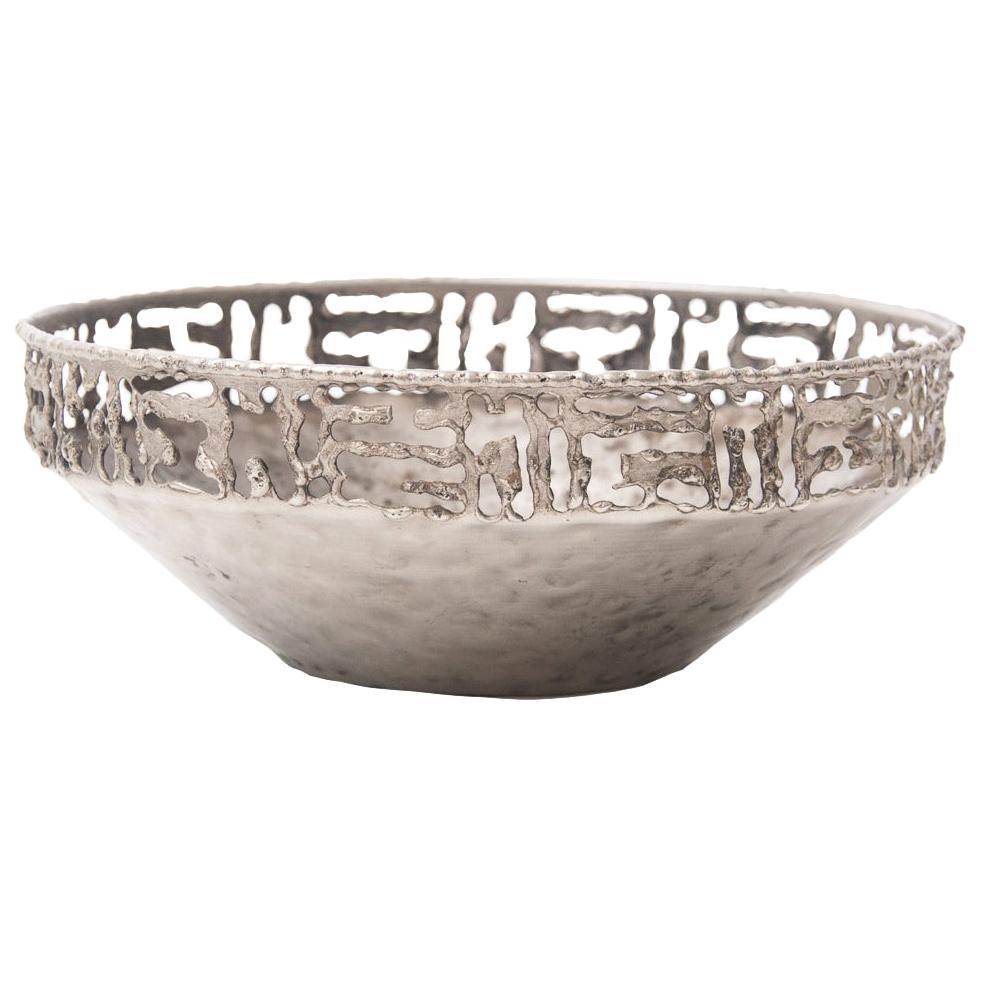Torch Cut and Hammered Metal Bowl by Marcello Fantoni For Sale