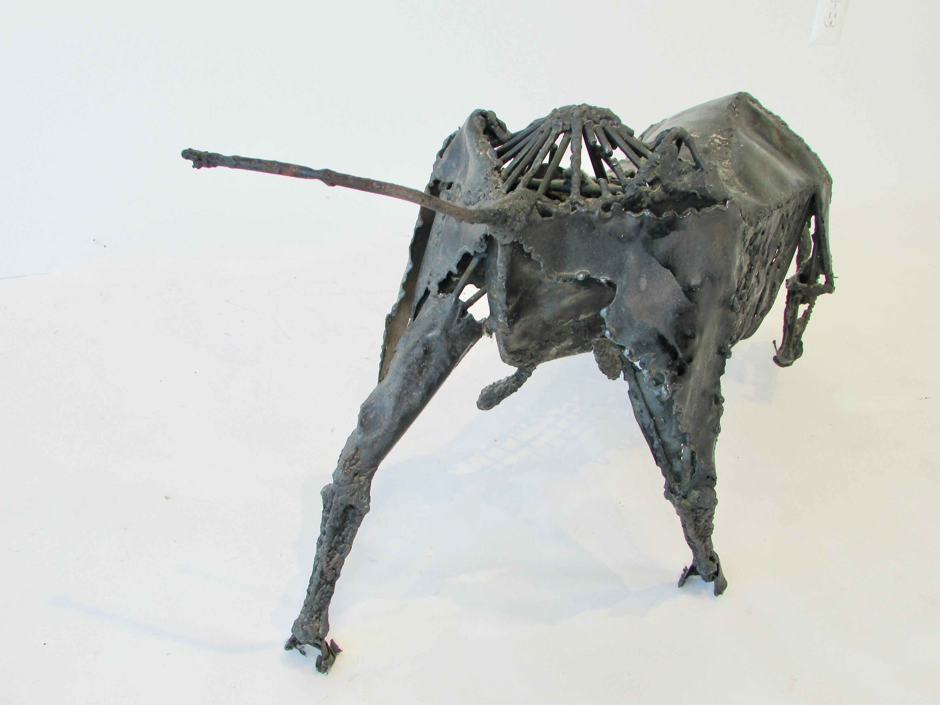 Torch Cut and Welded Steel Brutalist Bull Sculpture For Sale 5